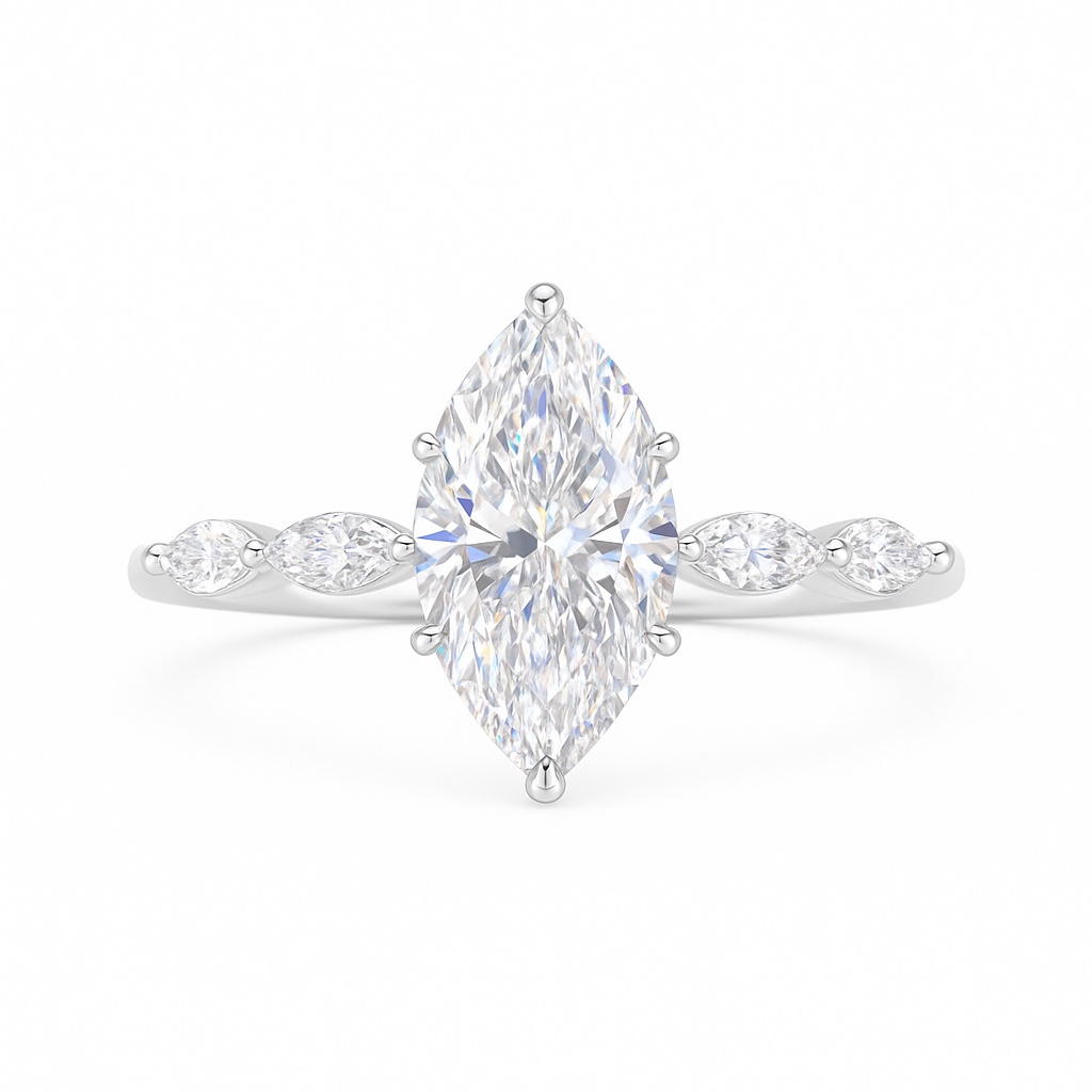 Marquise Sparkle · 1ct Lab Grown Marquise Cut Diamond Ring with Accent Stones | R-5278-1