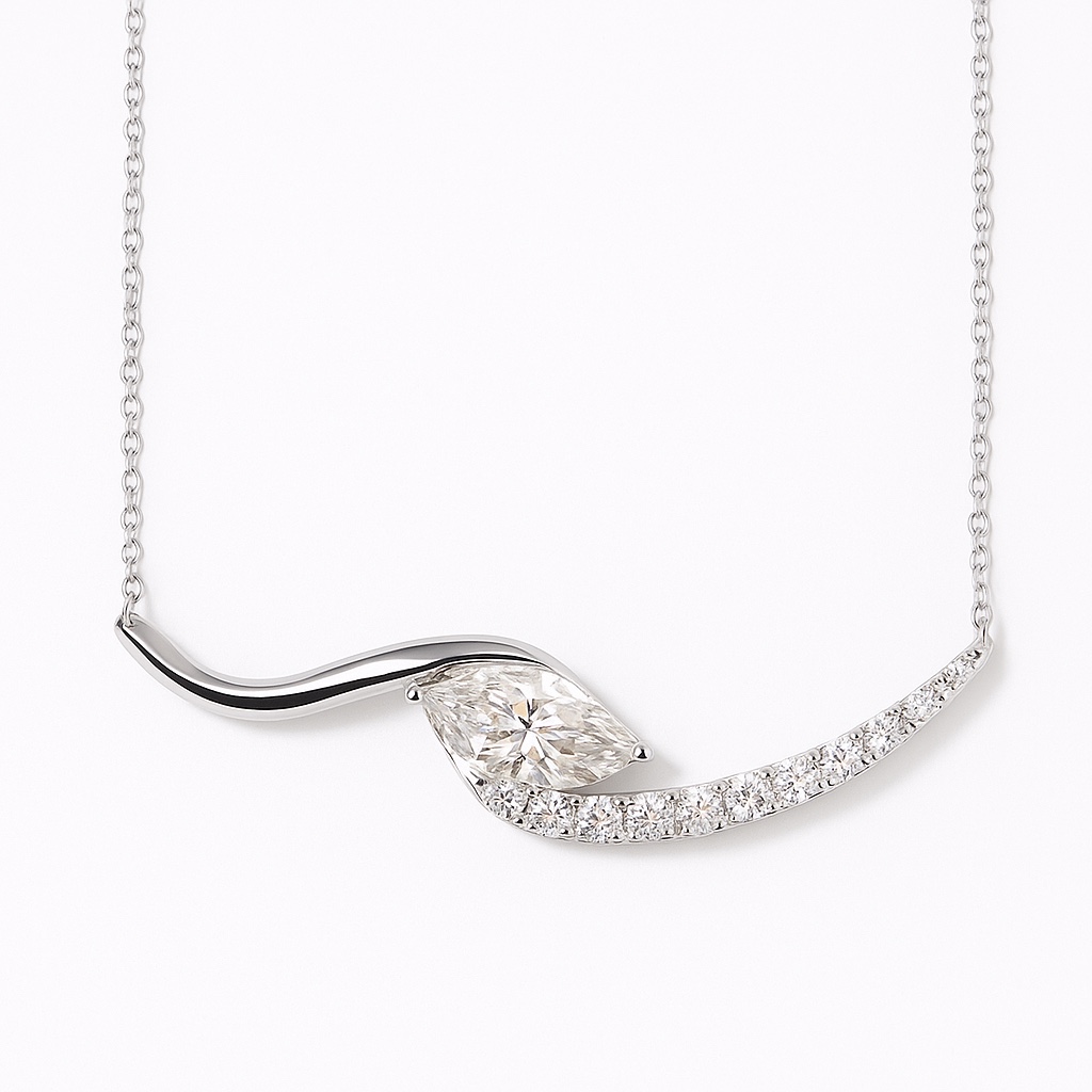 Timeless Glow · 2ct Marquise Cut Diamond Necklace with 0.55ct Side Stones | HL-N1746 -2