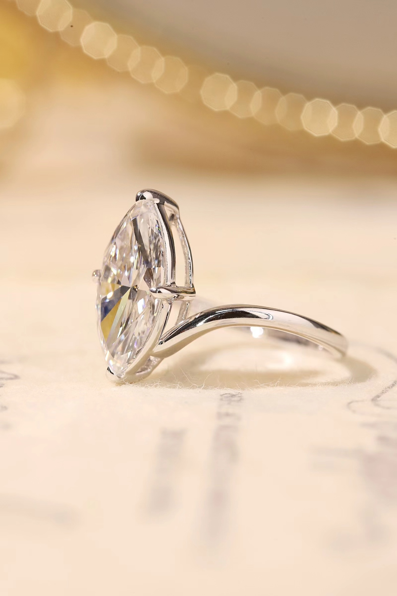 Elegant Radiance · 3ct Marquise Cut V-Shaped Diamond Ring | D-R5187-2