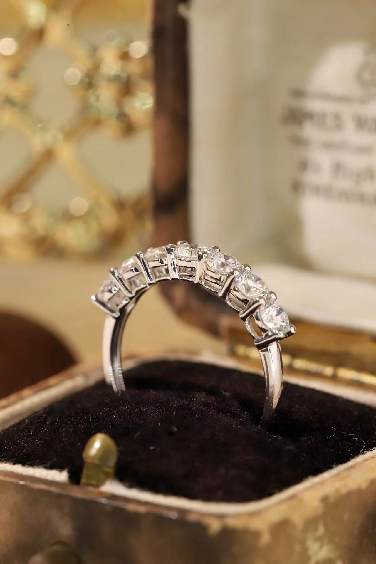 1ct half-ring diamond ring 7 artificially cultivated diamond cvd10k gold HL-R5196-4