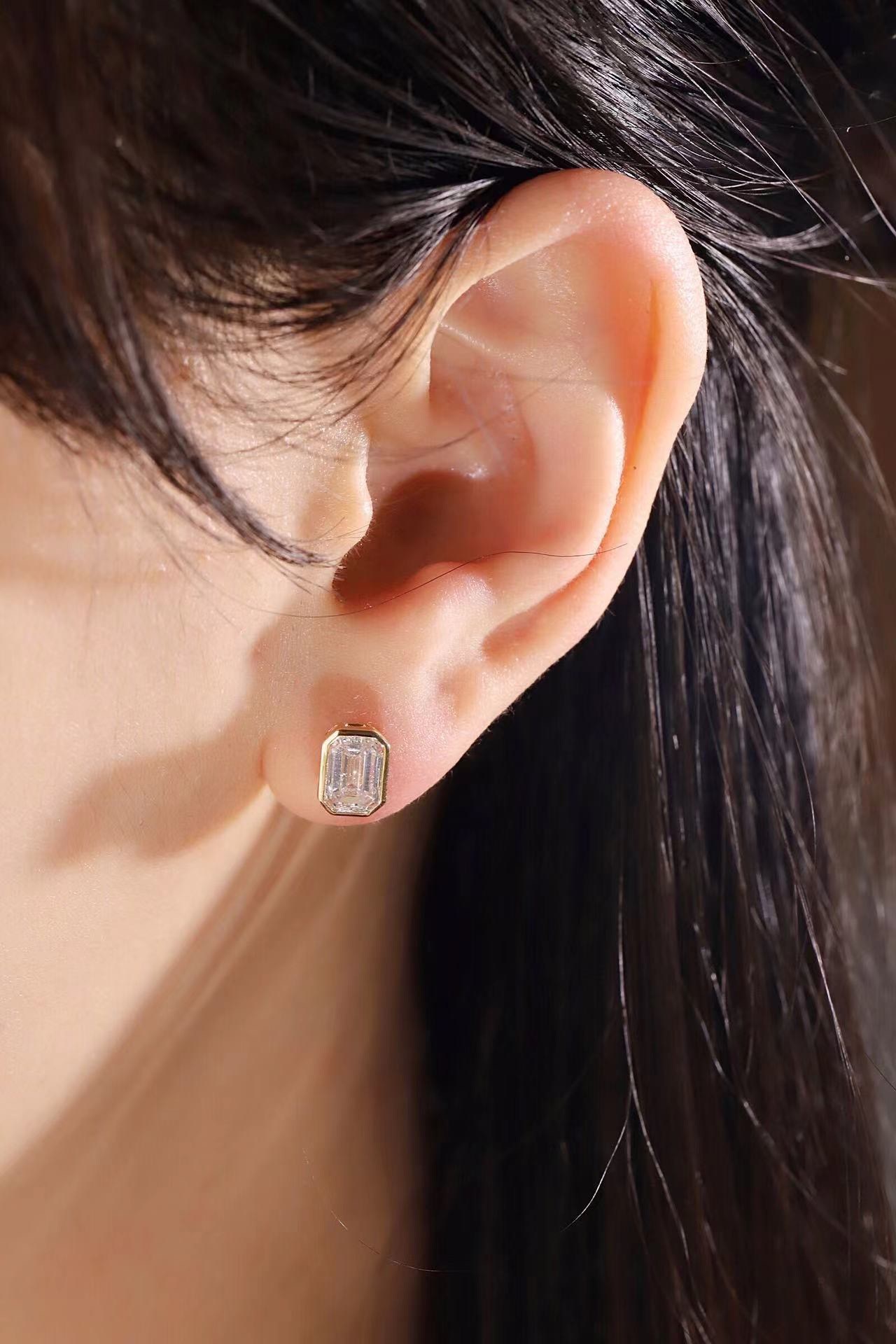 Timeless Grace · 2ct Emerald Cut Bezel Set Lab Grown Diamond Earrings | Z-HL-E5225 