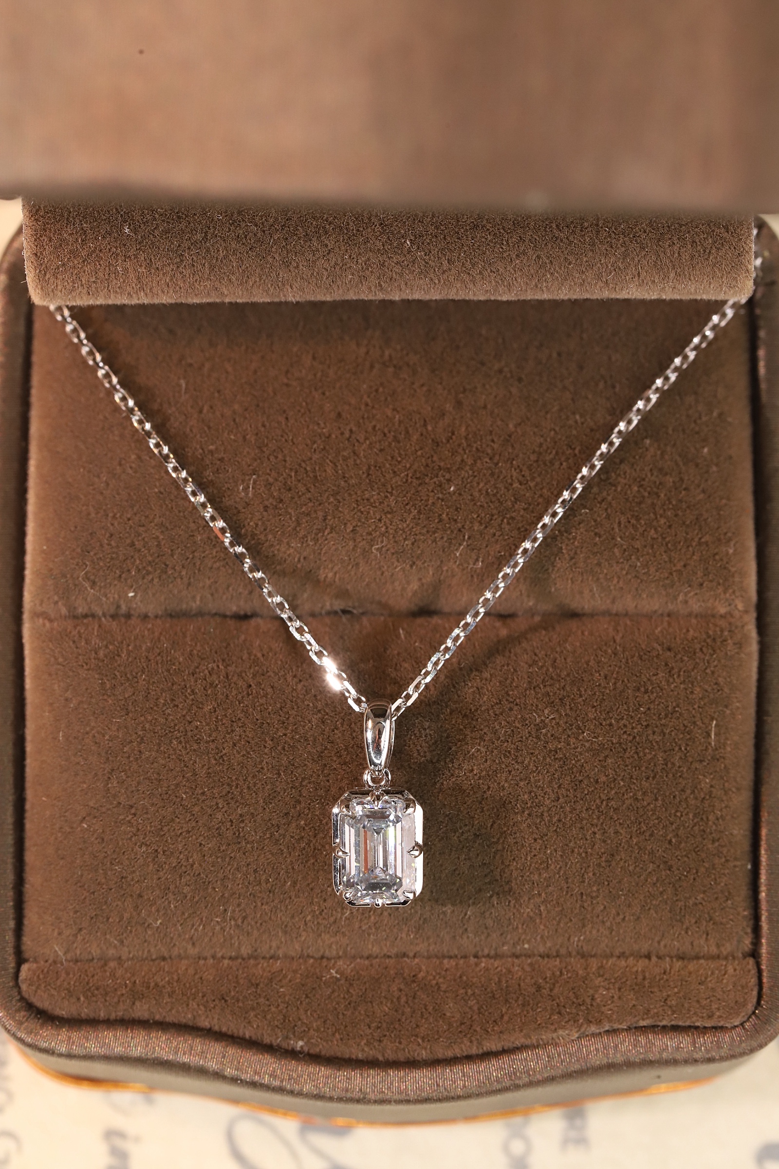 1.00ct Emerald Cut Cultivated Diamond Pendant Necklace