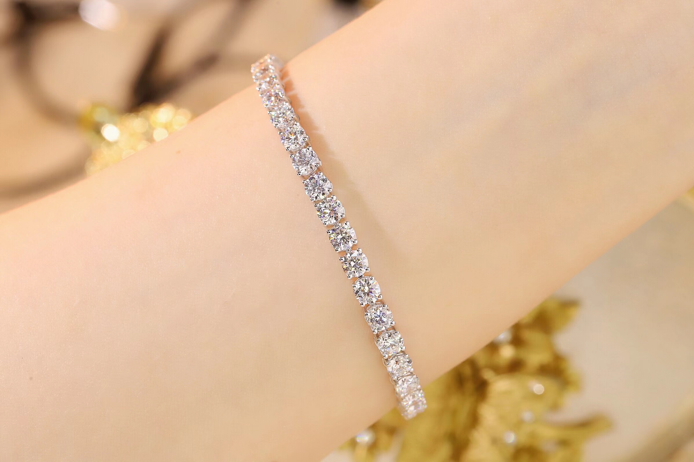 10k gold inlaid cvd artificially cultivated diamond 10ct four-claw bracelet