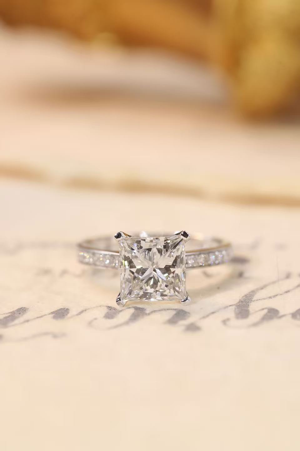Princess Elegance · 2ct Lab Grown Princess Cut Diamond Ring with Accent Stones | (D-R4869)