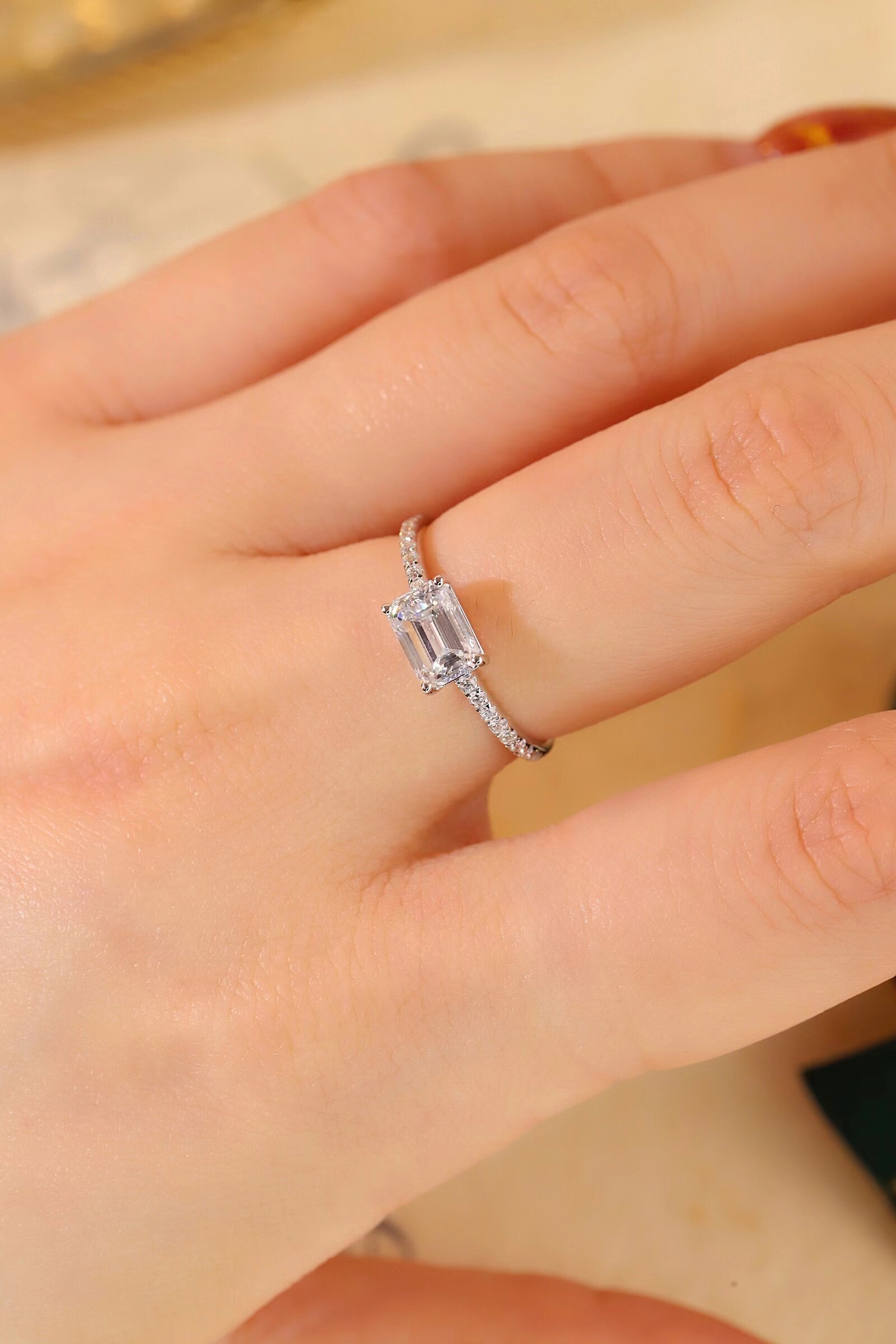 10k gold inlay 1.13ct laboratory culture cvd diamond ring emerald cutting HL-R5228