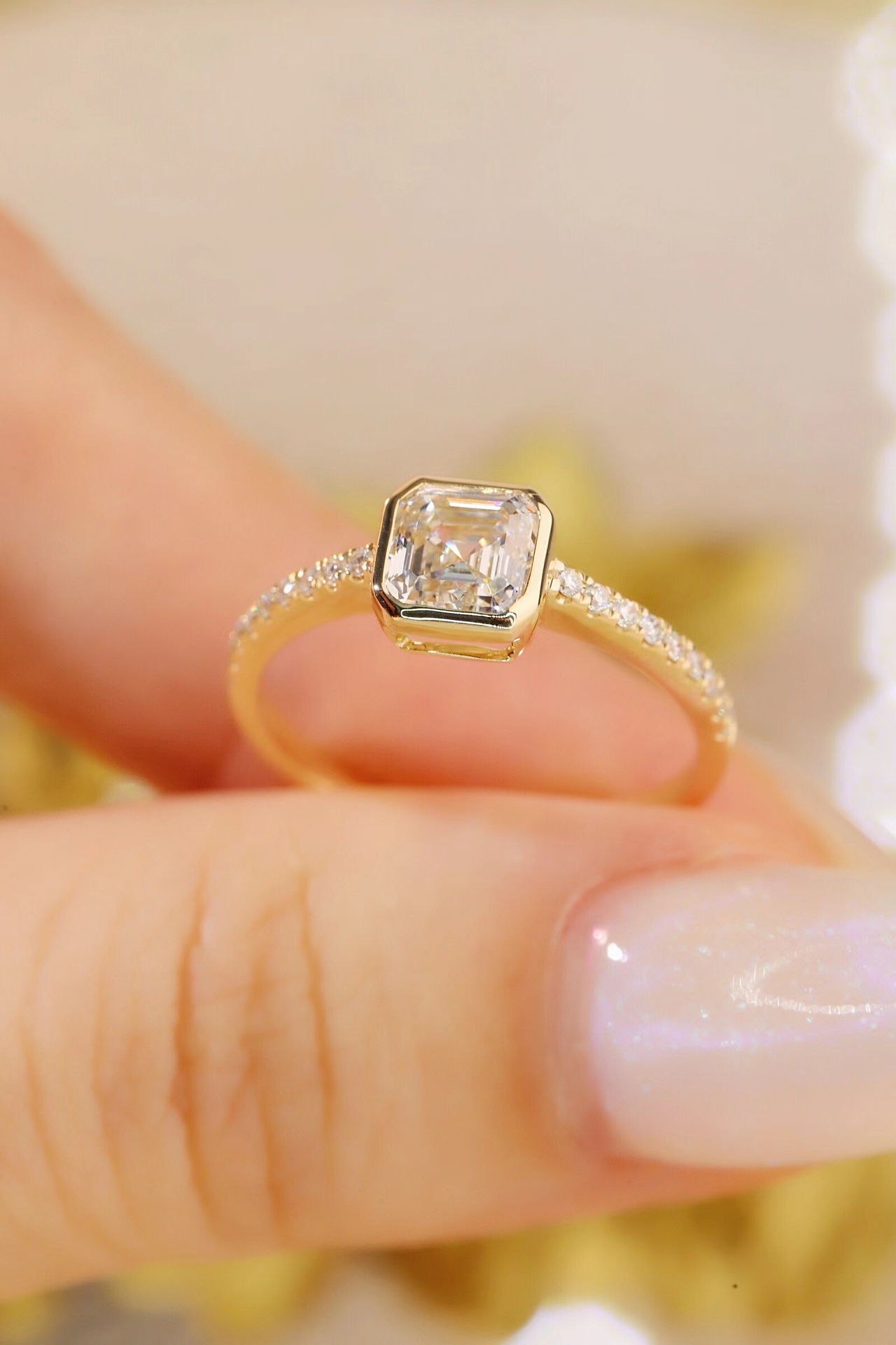  1ct Asscher Cut Lab Grown Diamond Ring with Pavé Band | Z-HL-R5264-1