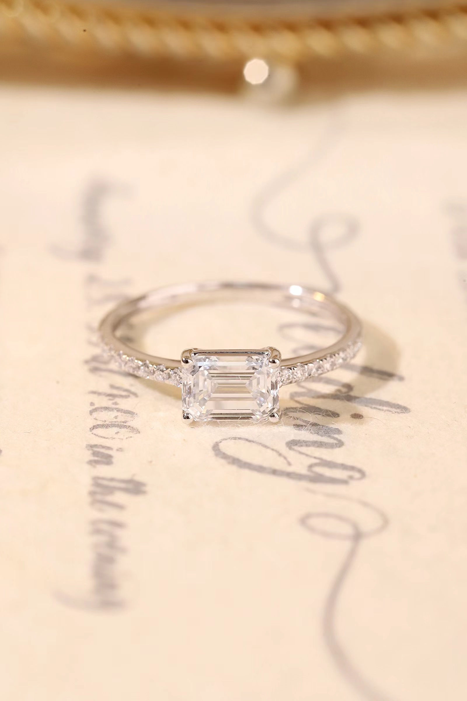 10k gold inlay 1.13ct laboratory culture cvd diamond ring emerald cutting HL-R5228