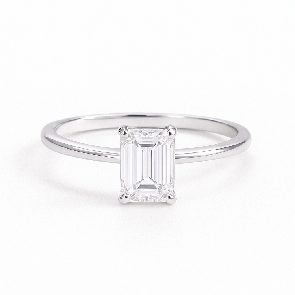 1 carat emerald cut diamond ring, 10k gold setting, CVD grown diamond, Z-HL-R5226