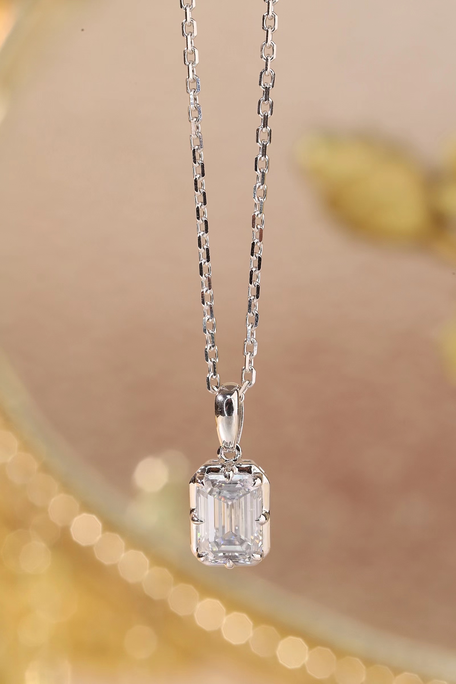 1.00ct Emerald Cut Cultivated Diamond Pendant Necklace