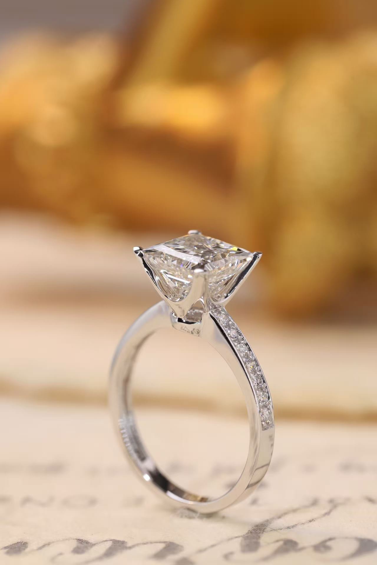 Princess Elegance · 2ct Lab Grown Princess Cut Diamond Ring with Accent Stones | (D-R4869)