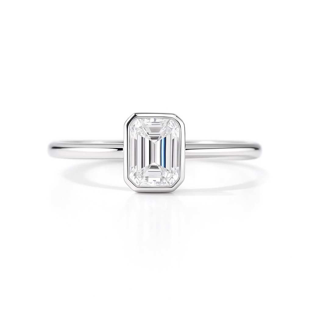 1-carat emerald-cut diamond ring, 10k gold setting with cultivated diamonds, Z-HL-R5225