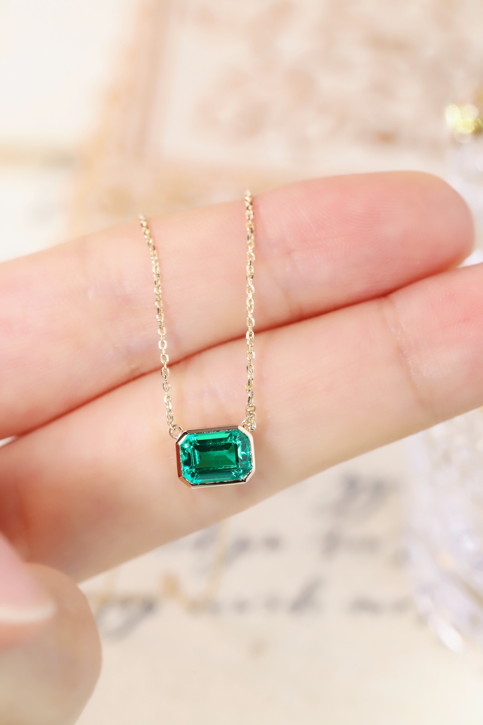 Pure Elegance · 1ct Emerald Cut Bezel Set Lab Grown Diamond Necklace | D-NE1774