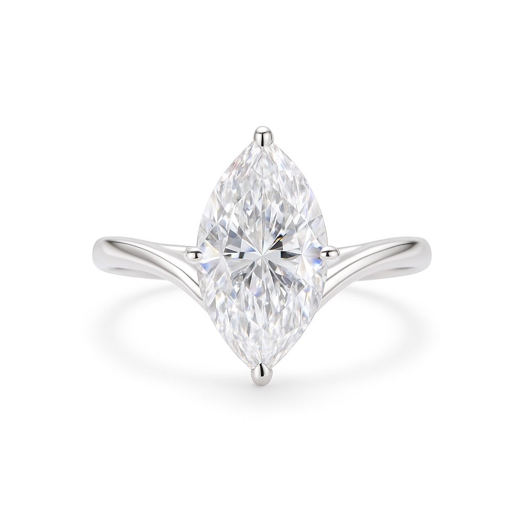 Elegant Radiance · 3ct Marquise Cut V-Shaped Diamond Ring | D-R5187-2
