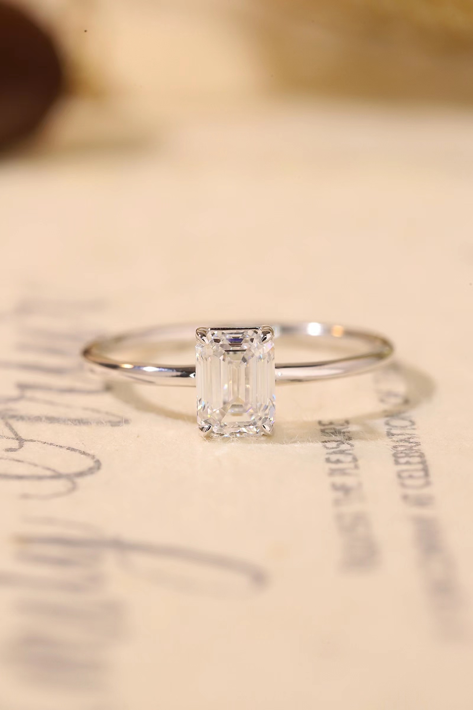 1 carat emerald cut diamond ring, 10k gold setting, CVD grown diamond, Z-HL-R5226