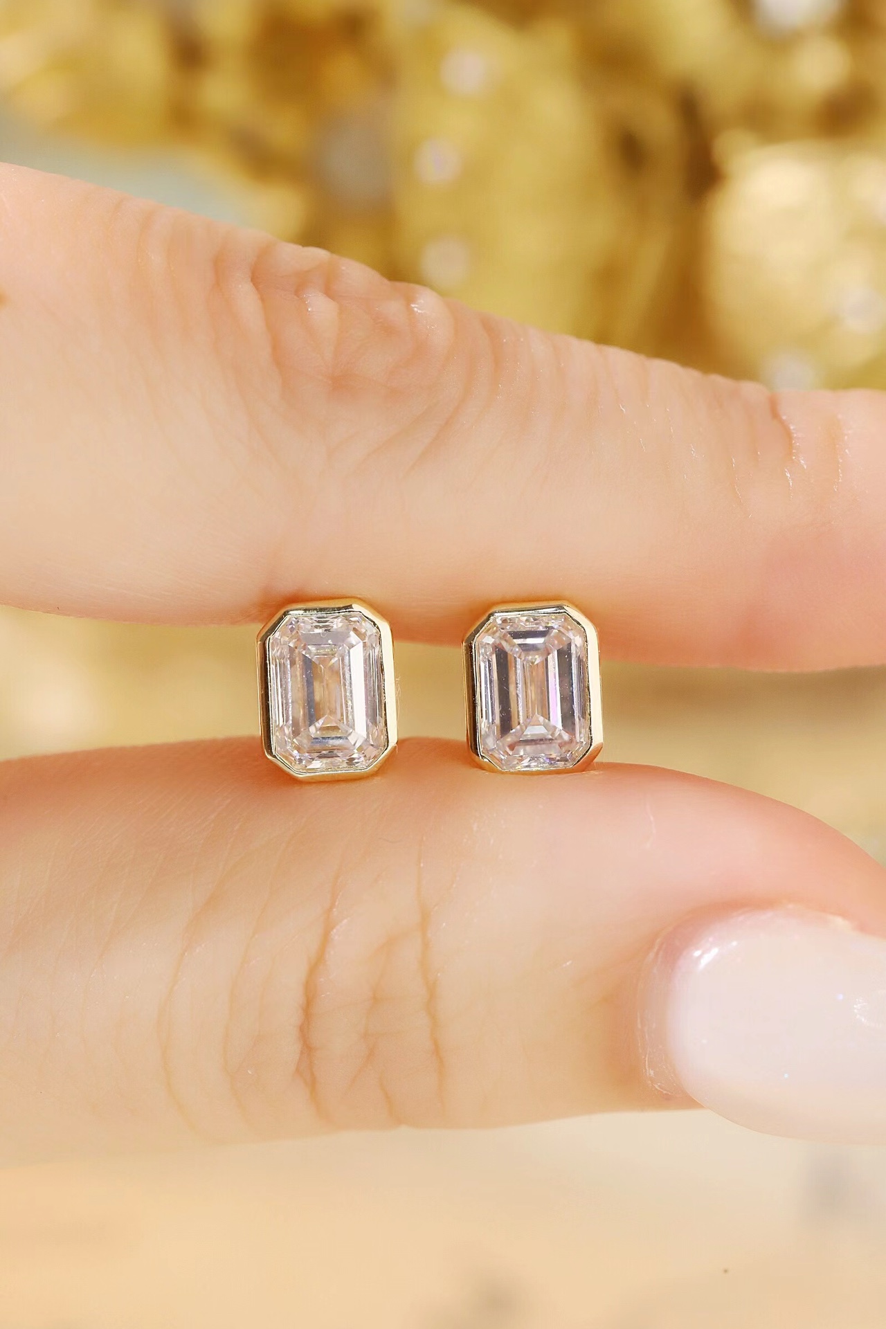 Timeless Grace · 2ct Emerald Cut Bezel Set Lab Grown Diamond Earrings | Z-HL-E5225 