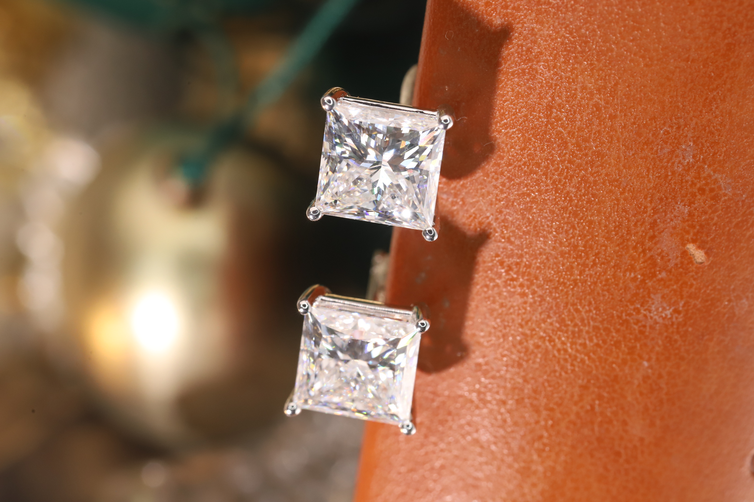 10k gold four claws inlaid 3 carat princess square cut diamond 6 carat pair, number z-hl-e5250