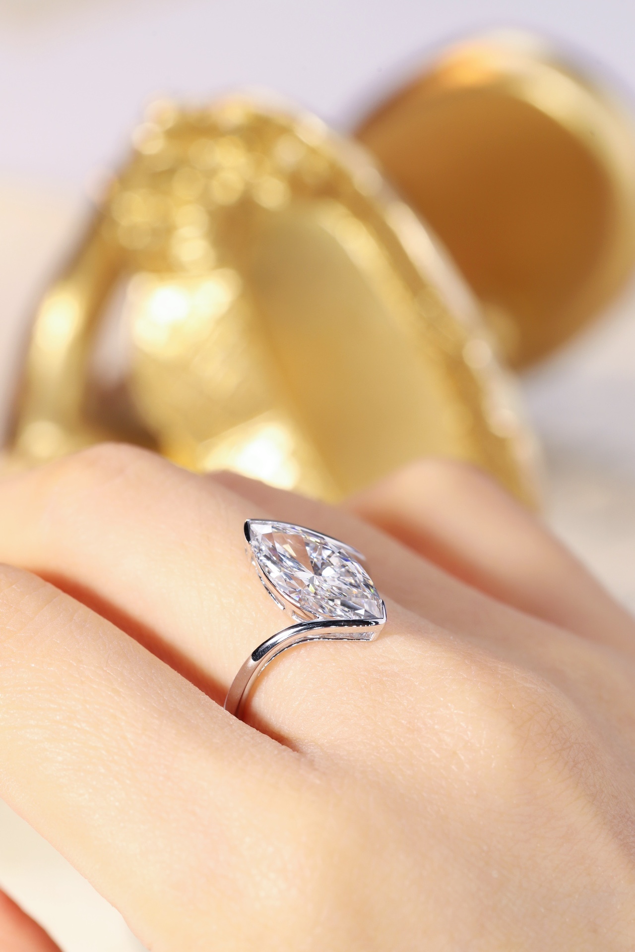 Marquise Grace · 3ct Lab Grown Marquise Cut Diamond Bezel Corner Ring | Z-HL-R5258-2