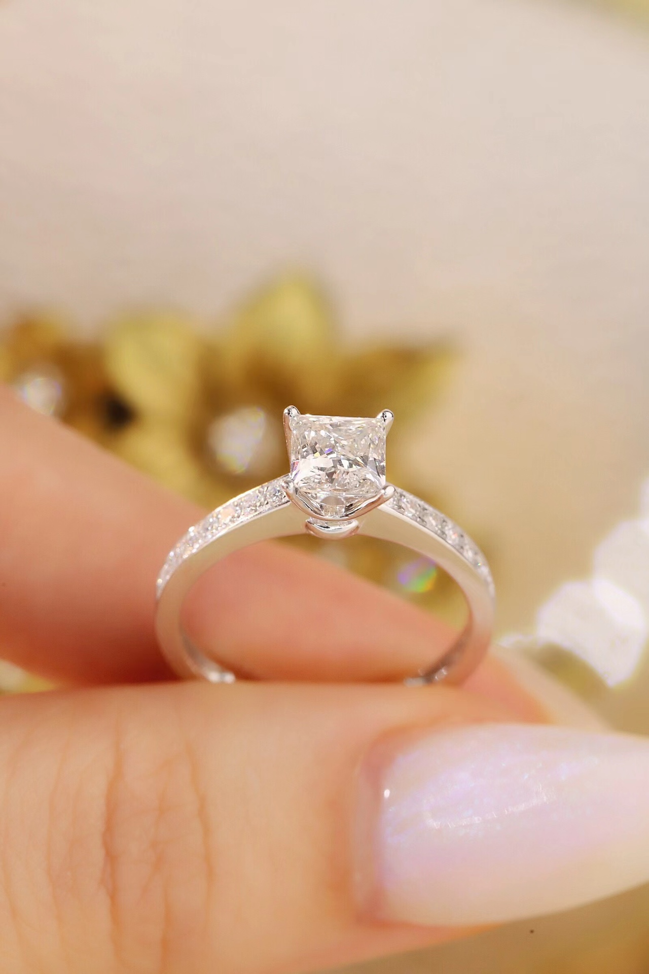 Princess Elegance · 1ct Lab Grown Princess Cut Diamond Ring with Accent Stones | (D-R4869-1)