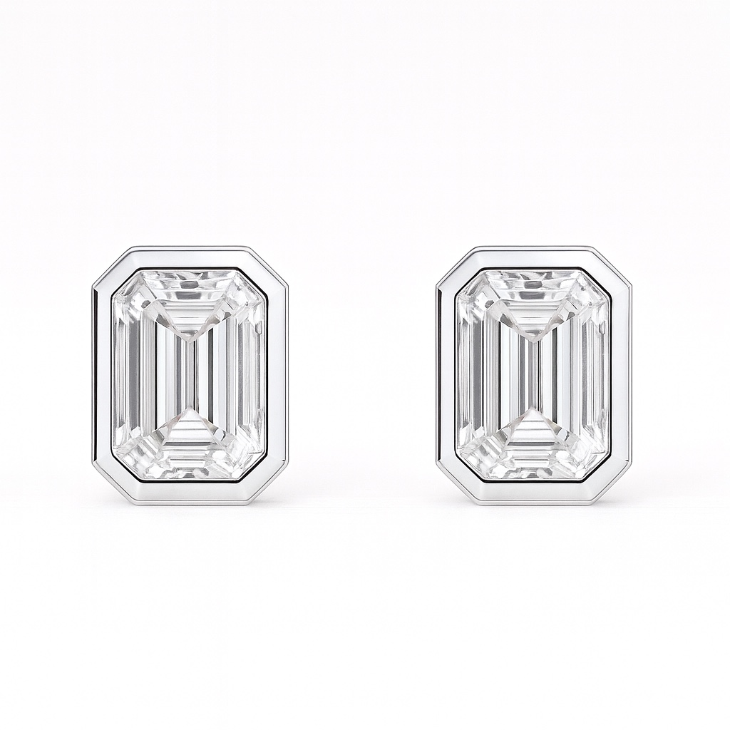 Timeless Grace · 2ct Emerald Cut Bezel Set Lab Grown Diamond Earrings | Z-HL-E5225 