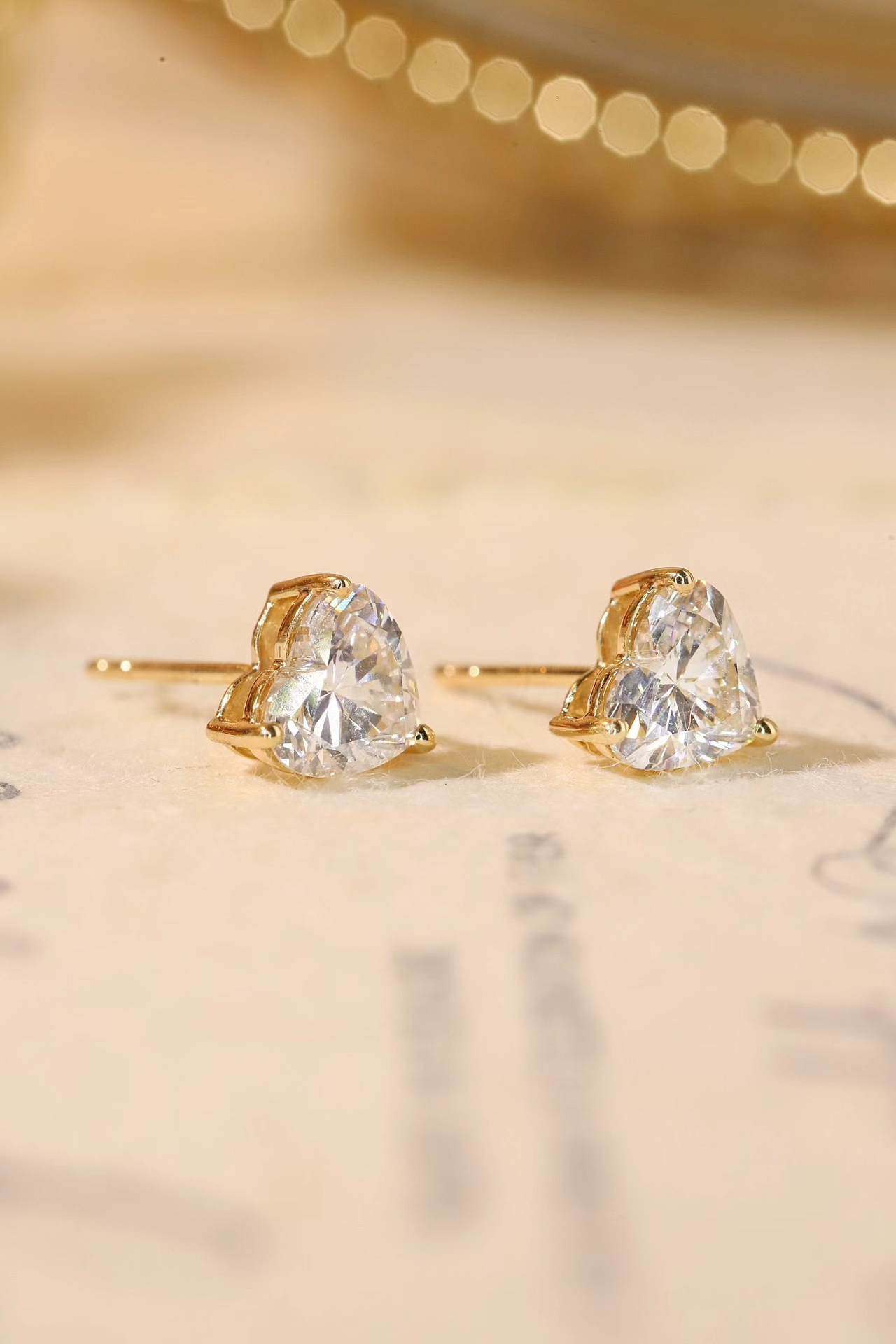 10K Gold Three-Prong Lab Grown Diamond Heart-Shaped Stud Earrings — 2ct Pair, 4ct Pair, 6ct Pair