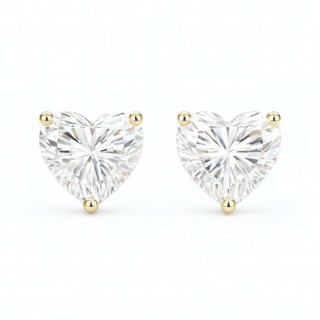 10K Gold Three-Prong Lab Grown Diamond Heart-Shaped Stud Earrings — 2ct Pair, 4ct Pair, 6ct Pair