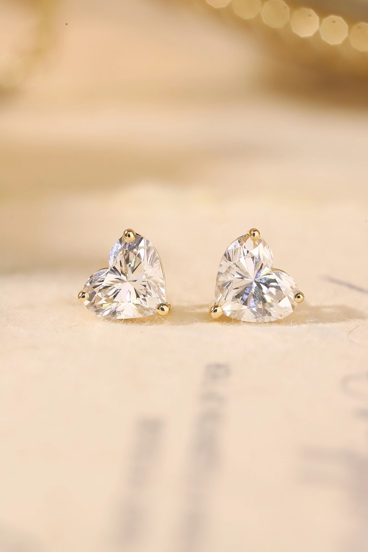 10K Gold Three-Prong Lab Grown Diamond Heart-Shaped Stud Earrings — 2ct Pair, 4ct Pair, 6ct Pair