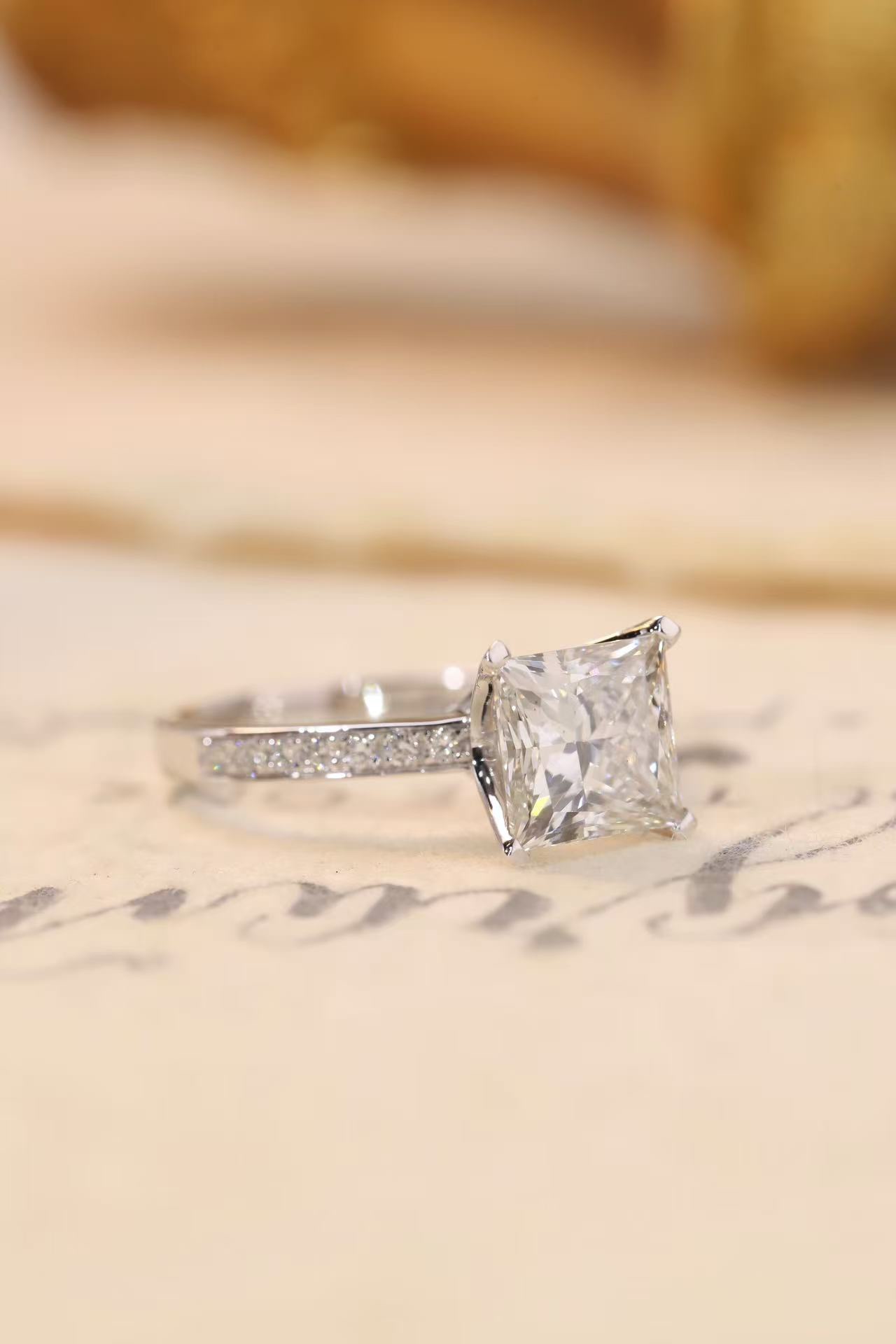Princess Elegance · 2ct Lab Grown Princess Cut Diamond Ring with Accent Stones | (D-R4869)