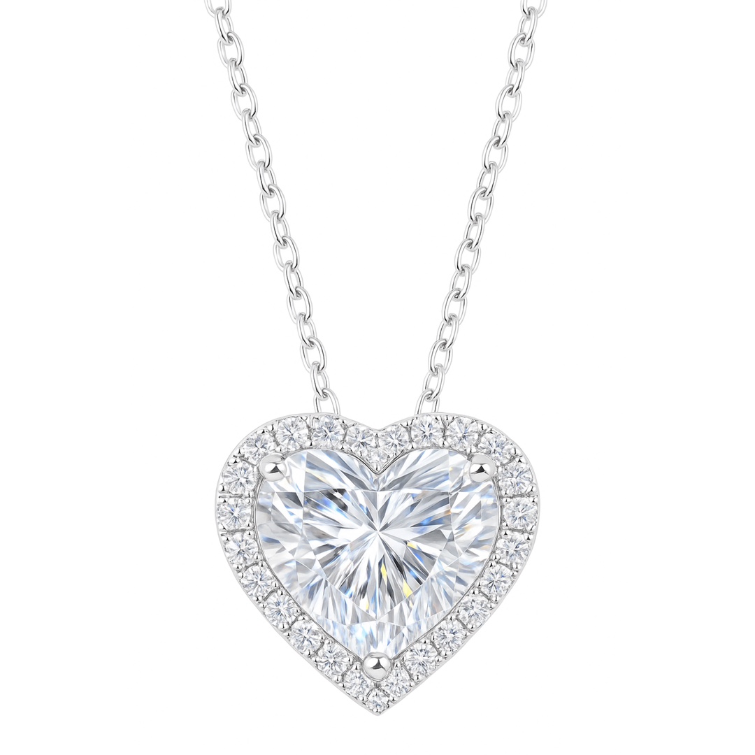 Heart of Brilliance · 3ct Heart Cut Halo Lab Grown Diamond Necklace | HL-P2122 