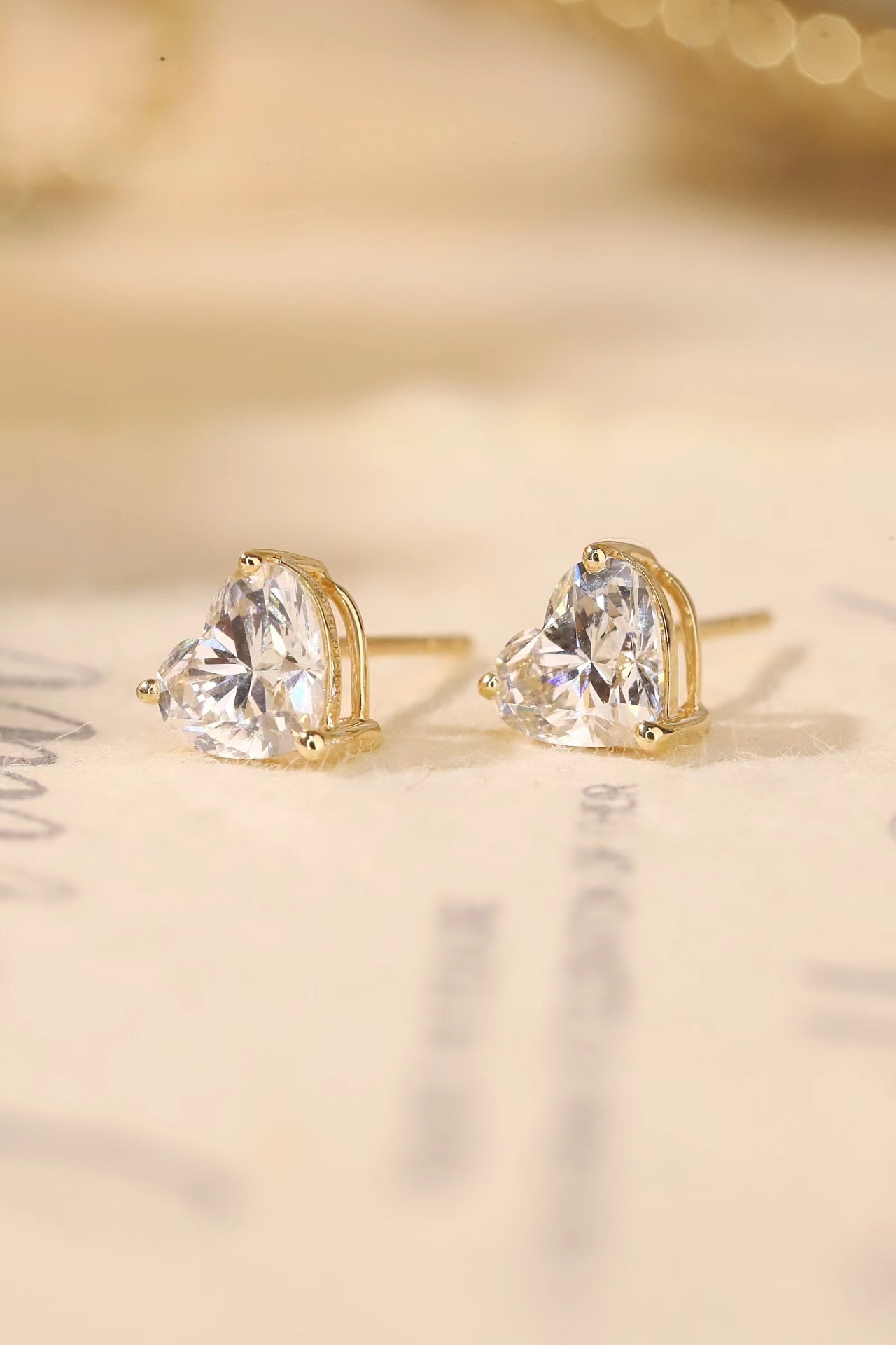 10K Gold Three-Prong Lab Grown Diamond Heart-Shaped Stud Earrings — 2ct Pair, 4ct Pair, 6ct Pair