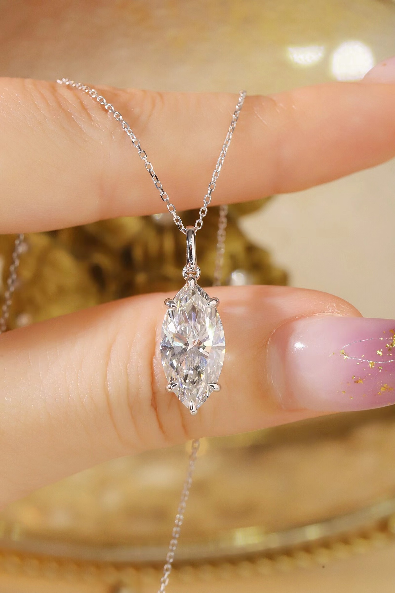 Radiant Allure · 3ct Marquise Cut Six-Prong Lab Grown Diamond Necklace | Z-HL-P5245-2