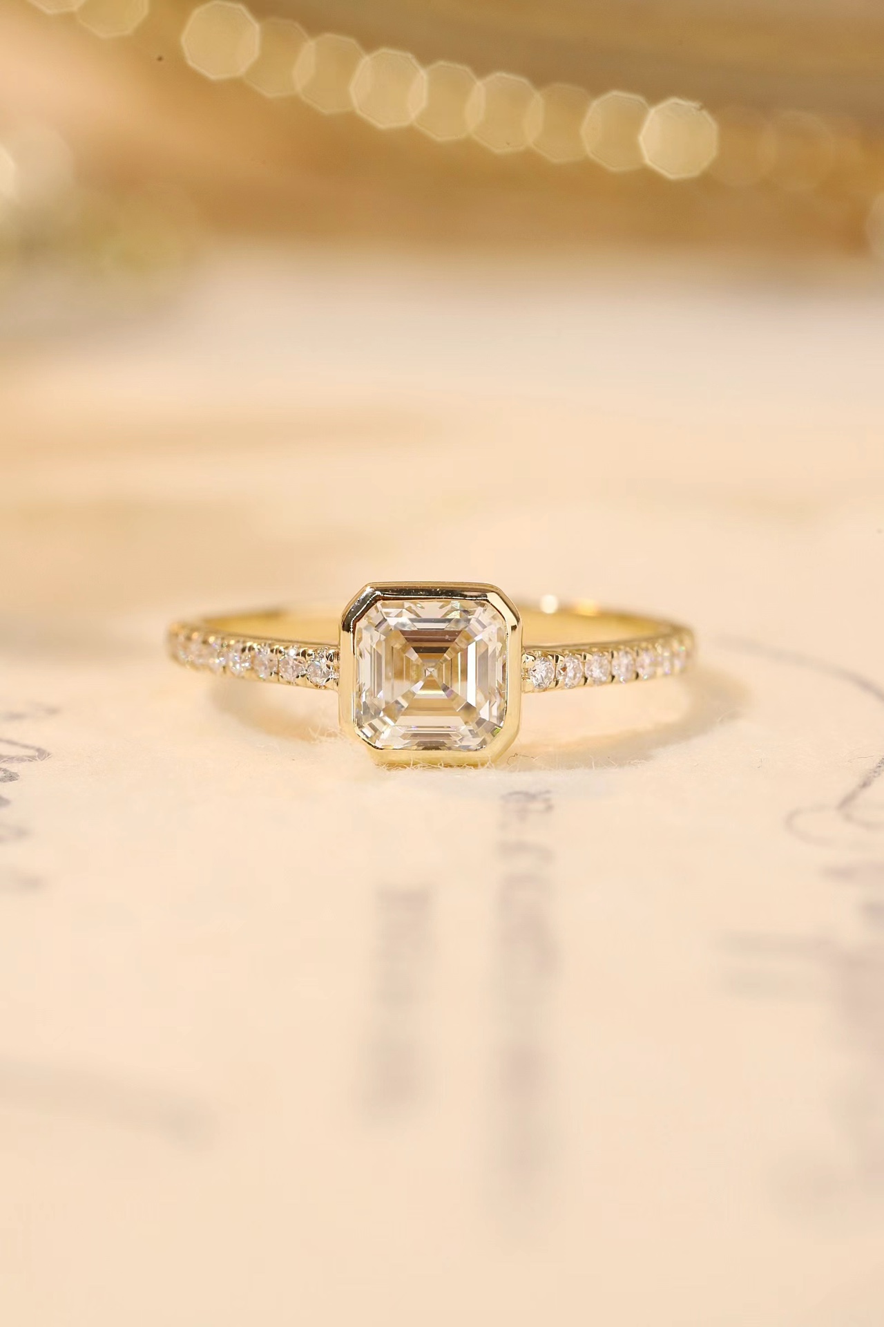  1ct Asscher Cut Lab Grown Diamond Ring with Pavé Band | Z-HL-R5264-1