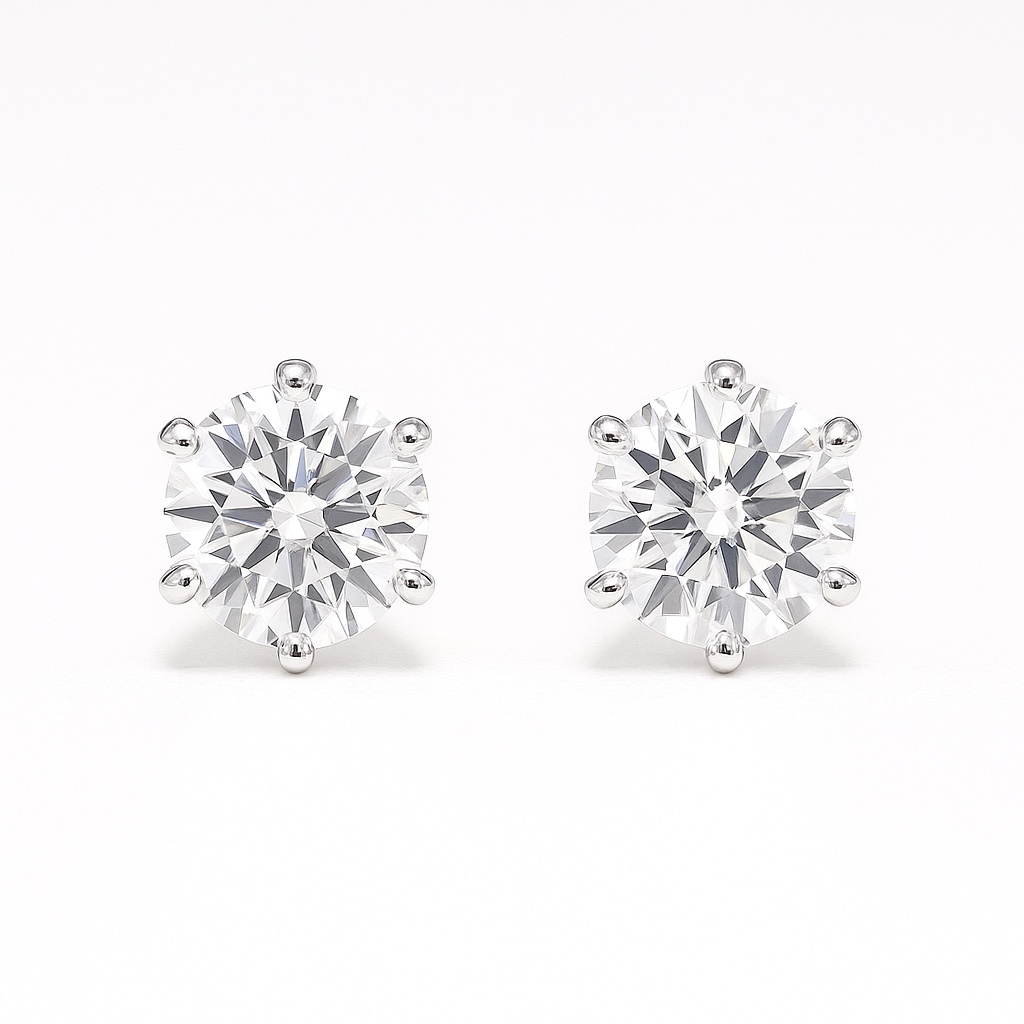 10K Gold Six-Prong Lab Grown Diamond Stud Earrings, 3ct Each (6ct Total) Model No. Z-D-E2451