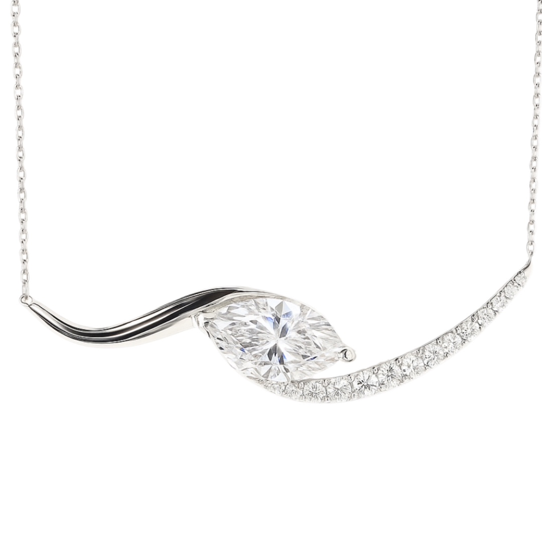 Timeless Glow · 3ct Marquise Cut Diamond Necklace with 0.60ct Side Stones | HL-N1746 