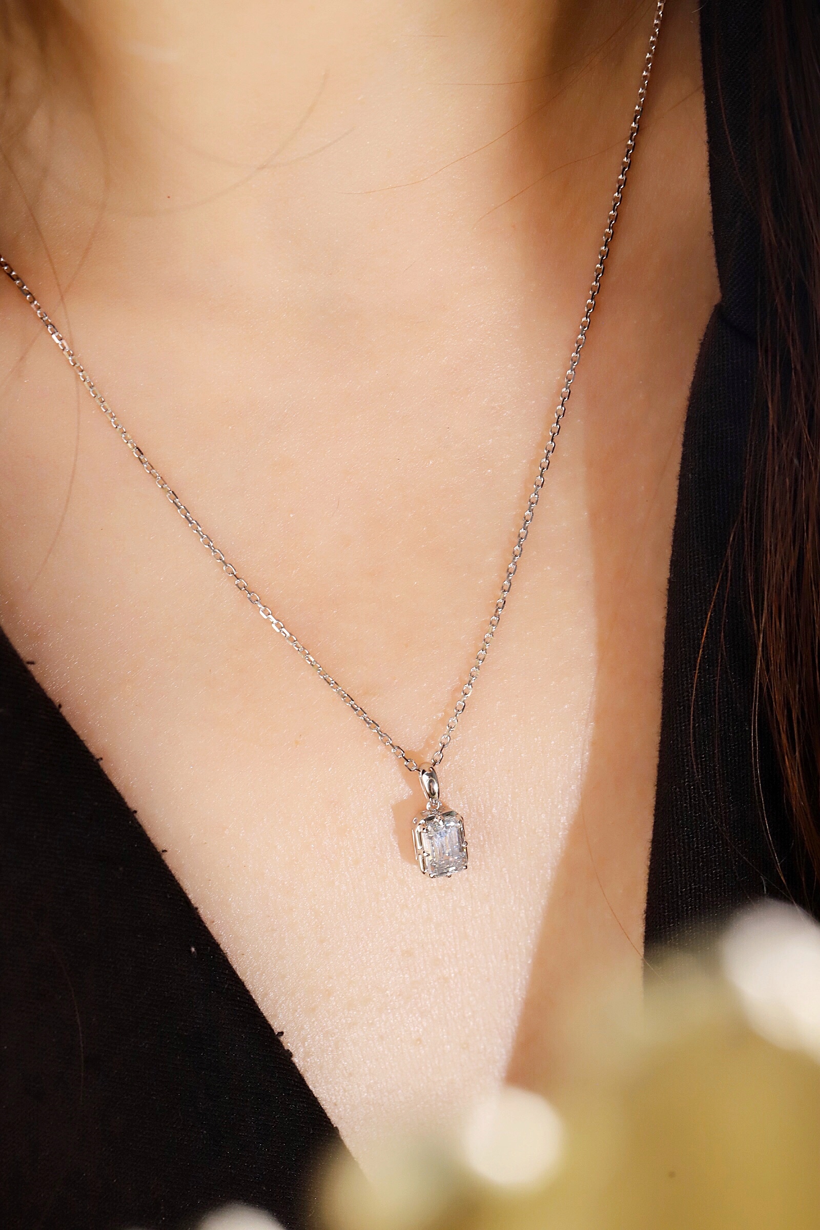 1.00ct Emerald Cut Cultivated Diamond Pendant Necklace