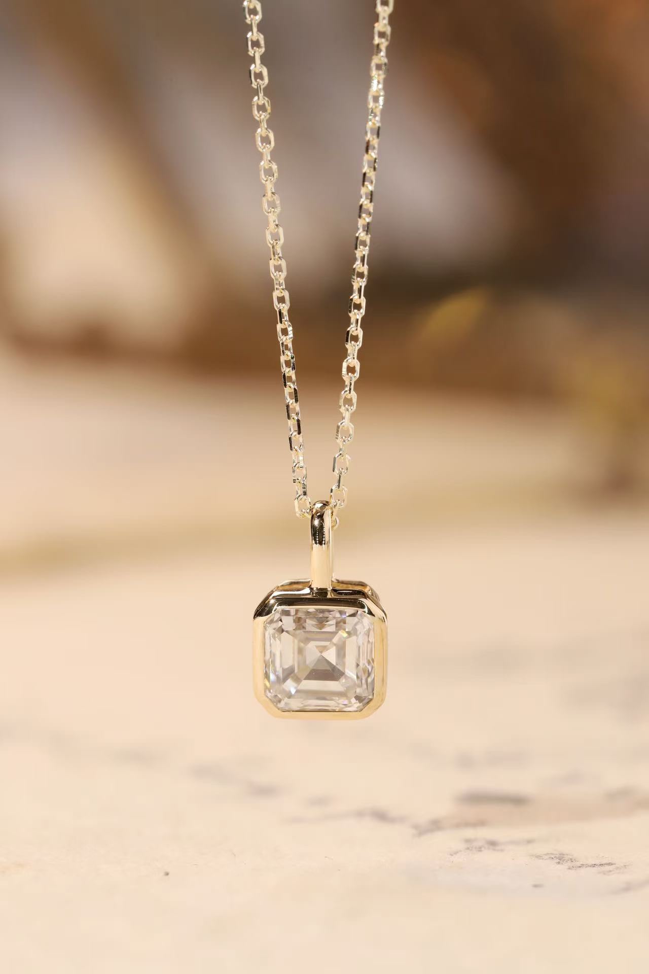Modern Brilliance · 1ct Asscher Cut Lab Grown Diamond Bezel Necklace | Z-HL-P5264-1