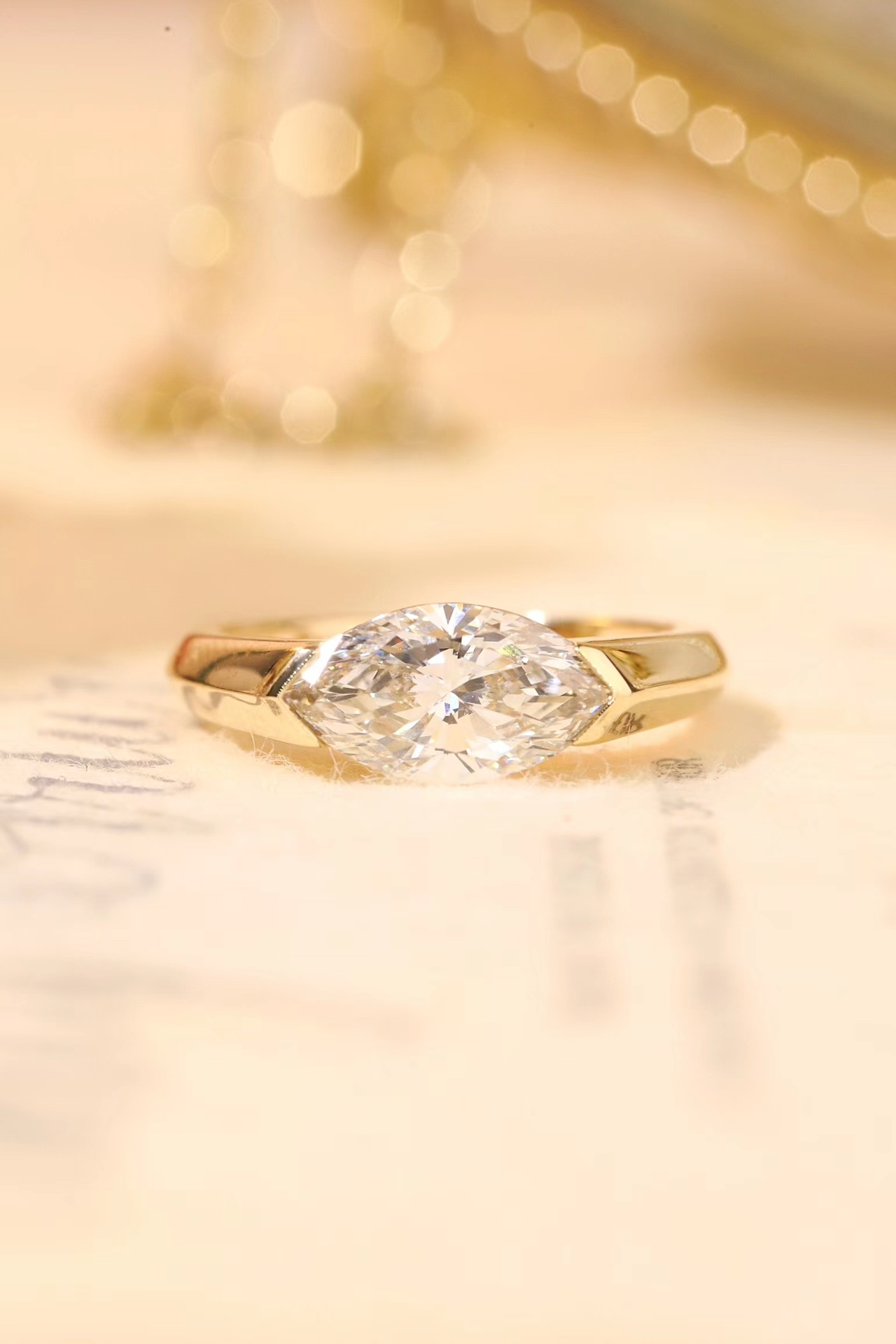 Marquise Grace · 2ct Lab Grown Marquise Cut Diamond Bezel Corner Ring | D-R3533-3