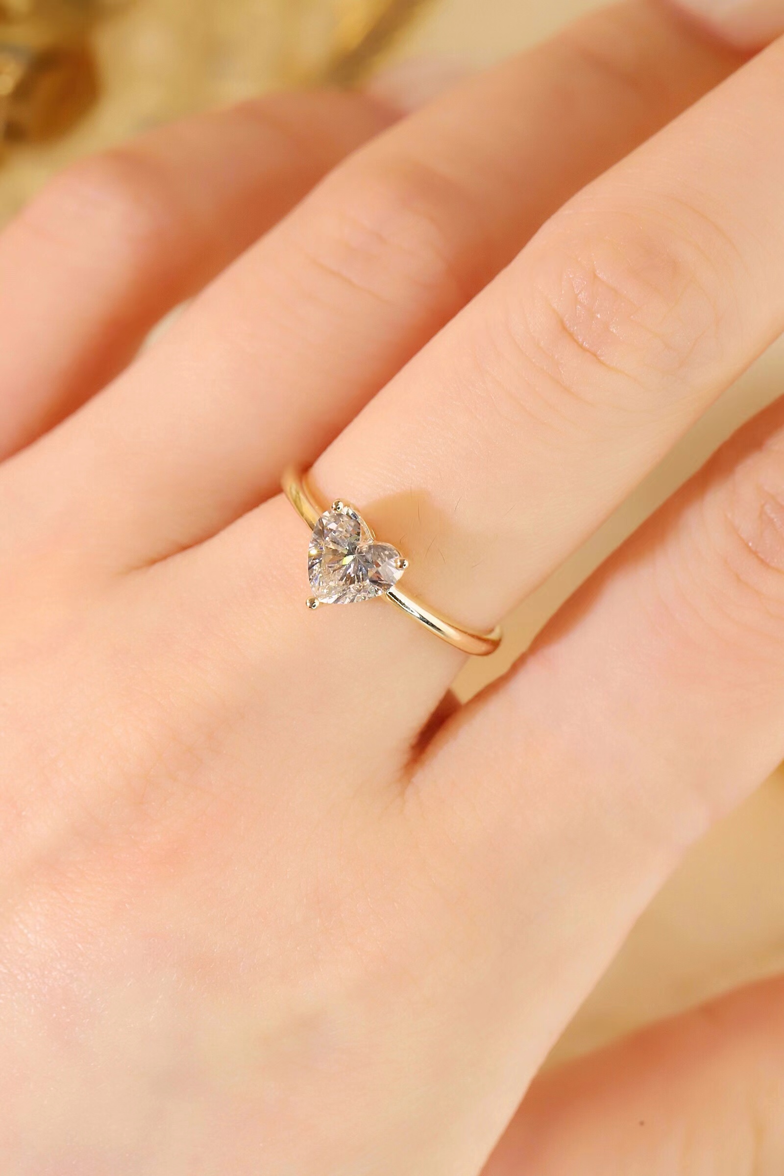 1ct Heart-Shaped Lab-Grown Diamond 10k Gold Three-Prong Ring HL-R5038-1