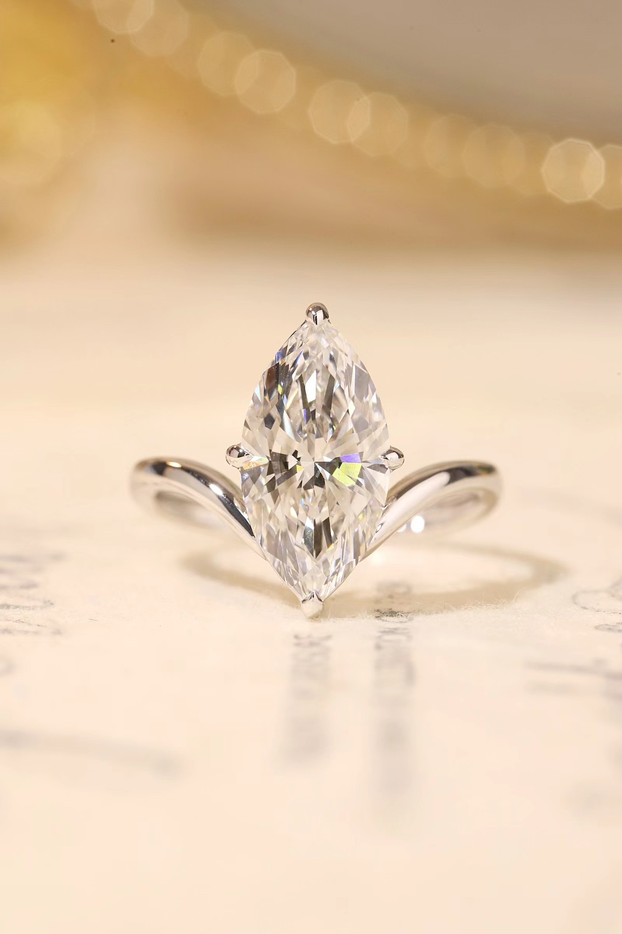 Elegant Radiance · 3ct Marquise Cut V-Shaped Diamond Ring | D-R5187-2