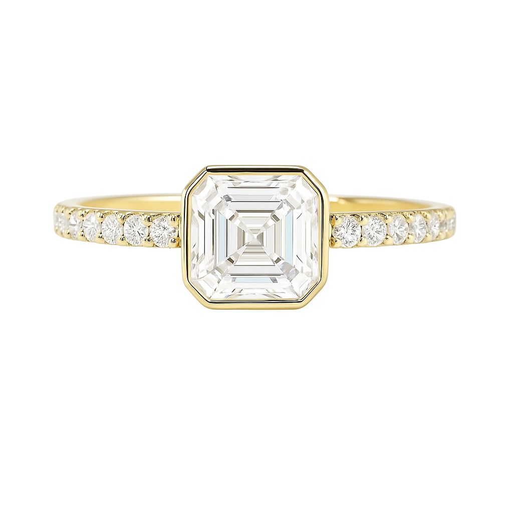  1ct Asscher Cut Lab Grown Diamond Ring with Pavé Band | Z-HL-R5264-1