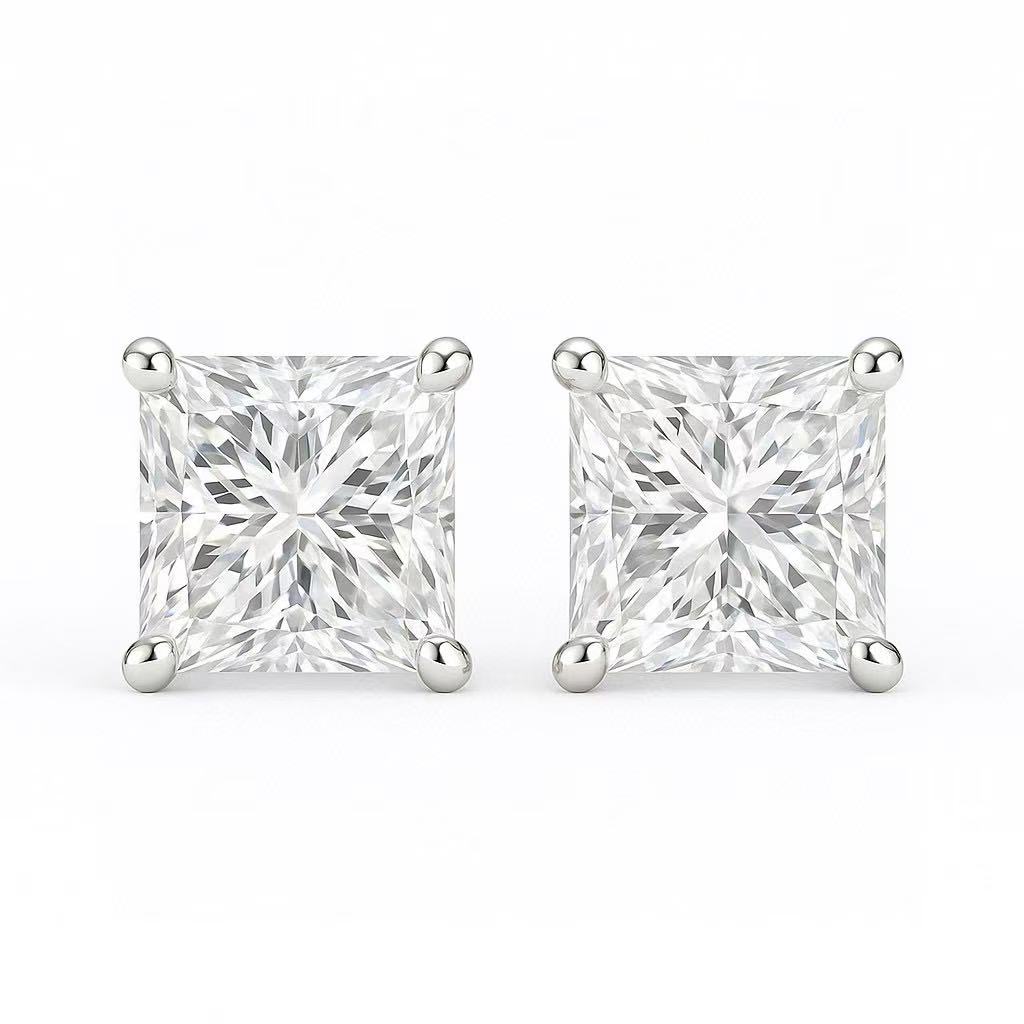 10k gold four claws inlaid 3 carat princess square cut diamond 6 carat pair, number z-hl-e5250