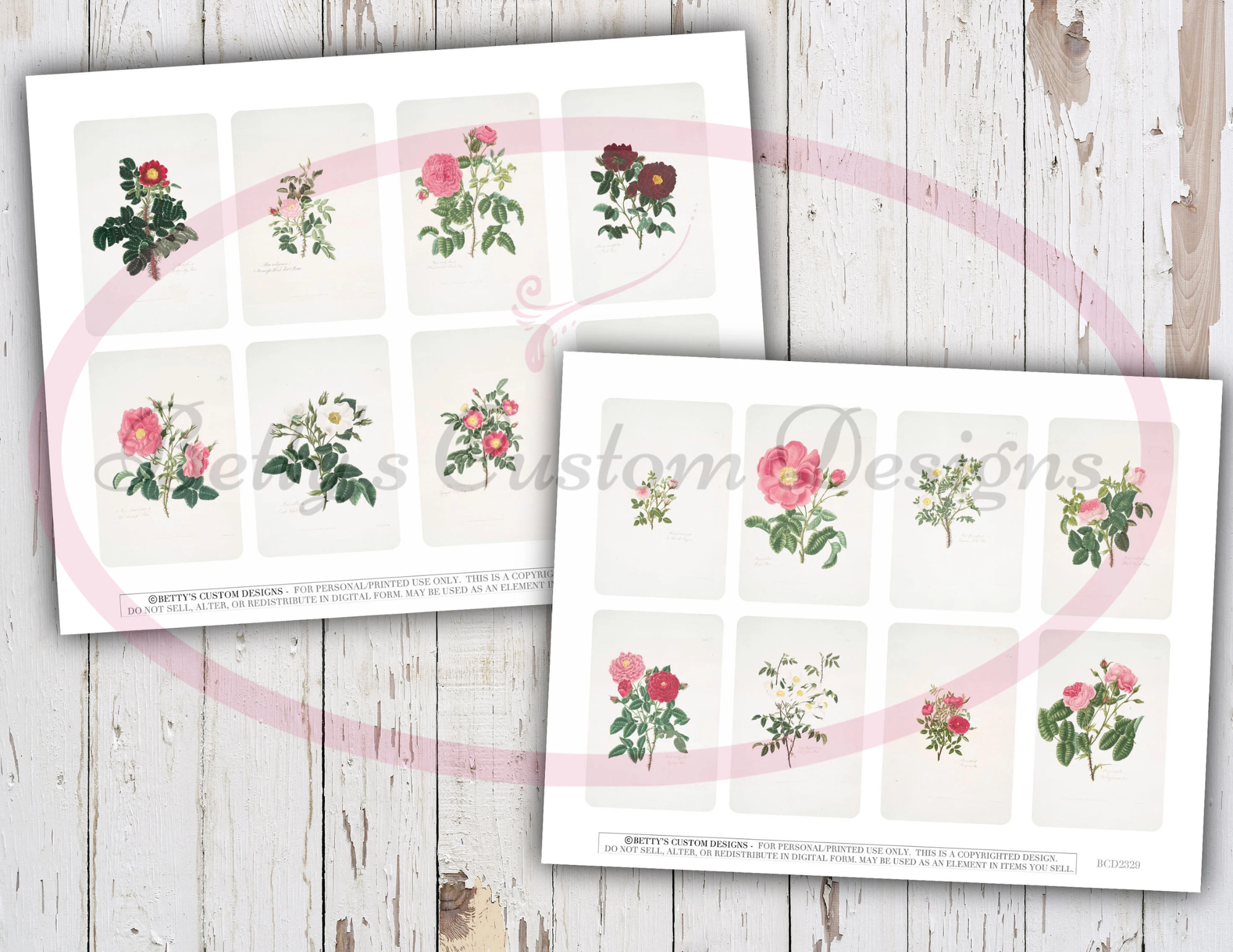 Les Roses Faux Tea Cards - Digital Tea Cards - Junk Journal Ephemera - Embellishment - Digital - Printable - Vintage Label