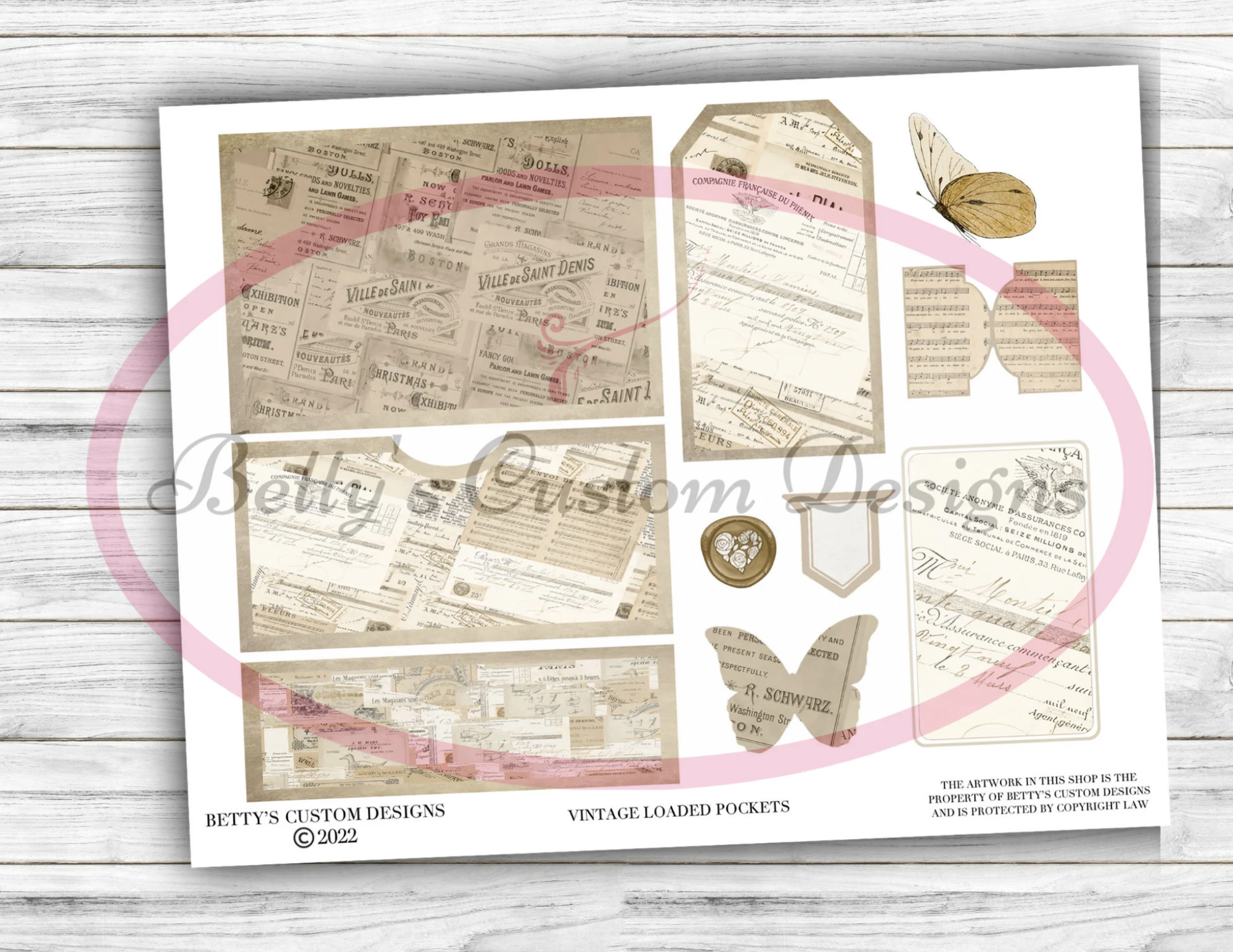 Vintage Loaded Pockets - Printable Tags - Junk Journaling Digitals - Junk Journaling Tags - Ephemera - Vintage Tag - Vintage Tags
