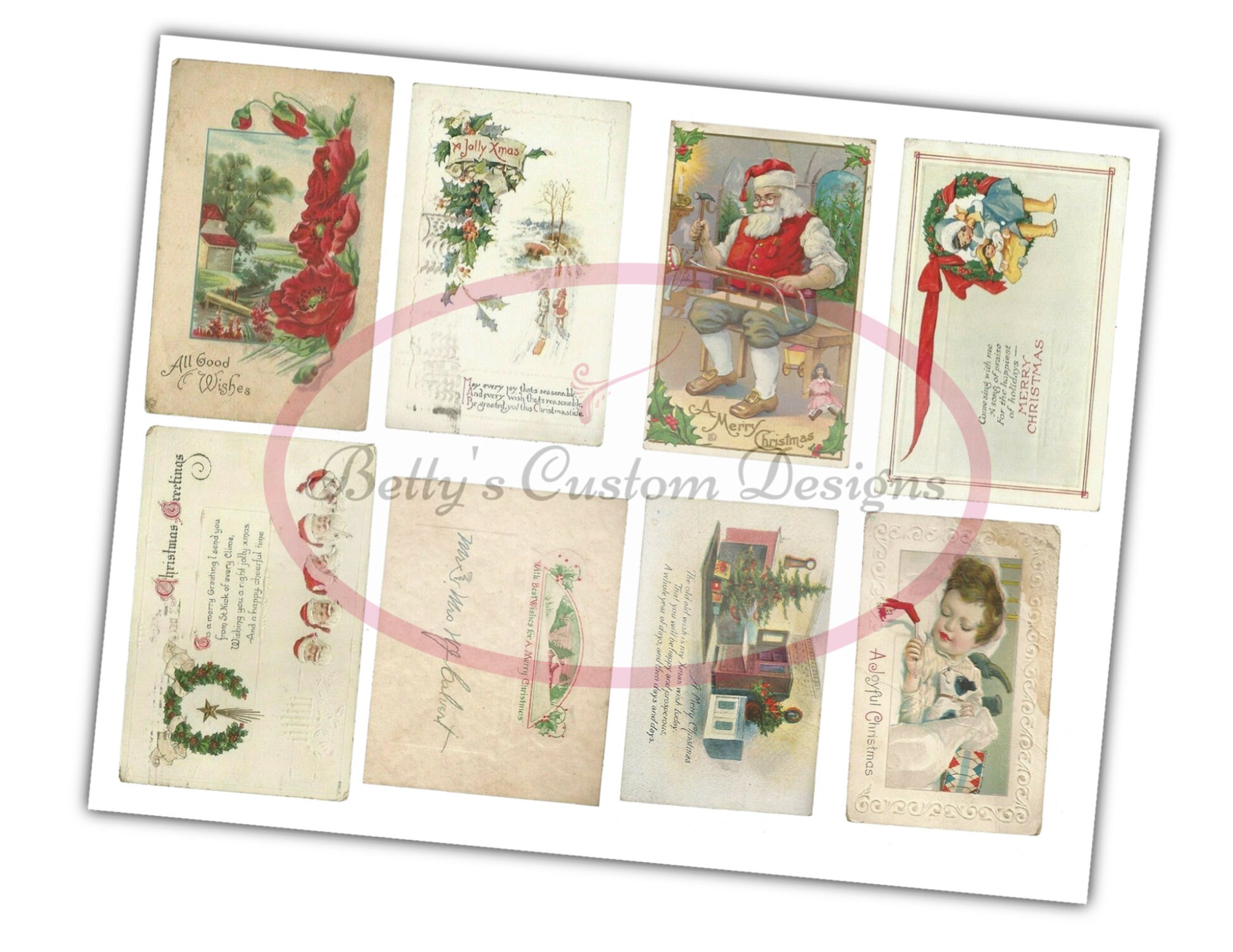 Vintage Christmas Postcards - Printable - Ephemera - Junk Journal - Digital - Collage Sheet - Scrapbook - Planner - Embellishment