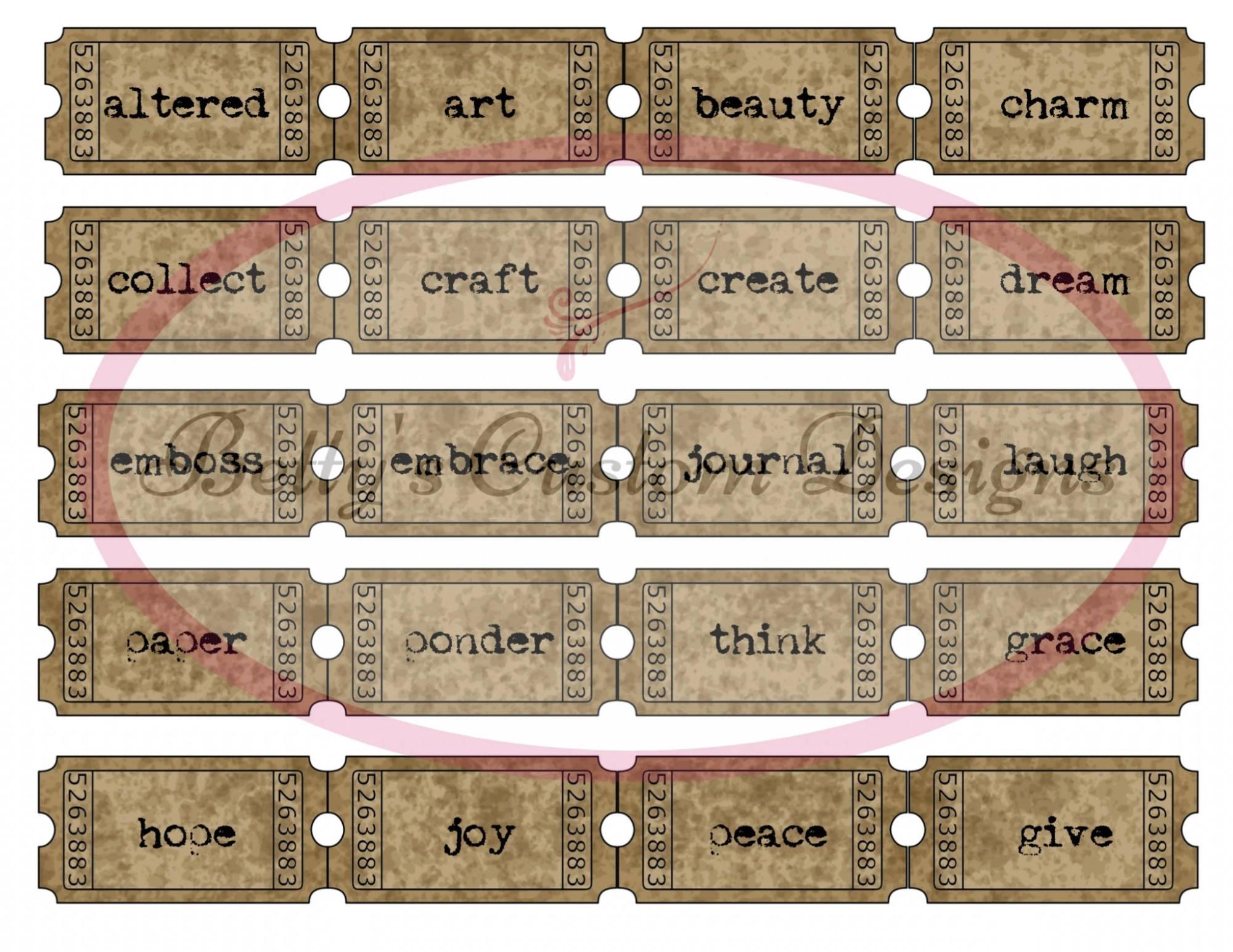 Grungy Word Tickets - Junk Journal - Embellishment - Shabby - Digital - Printable - Ephemera - Ticket - Butterfly