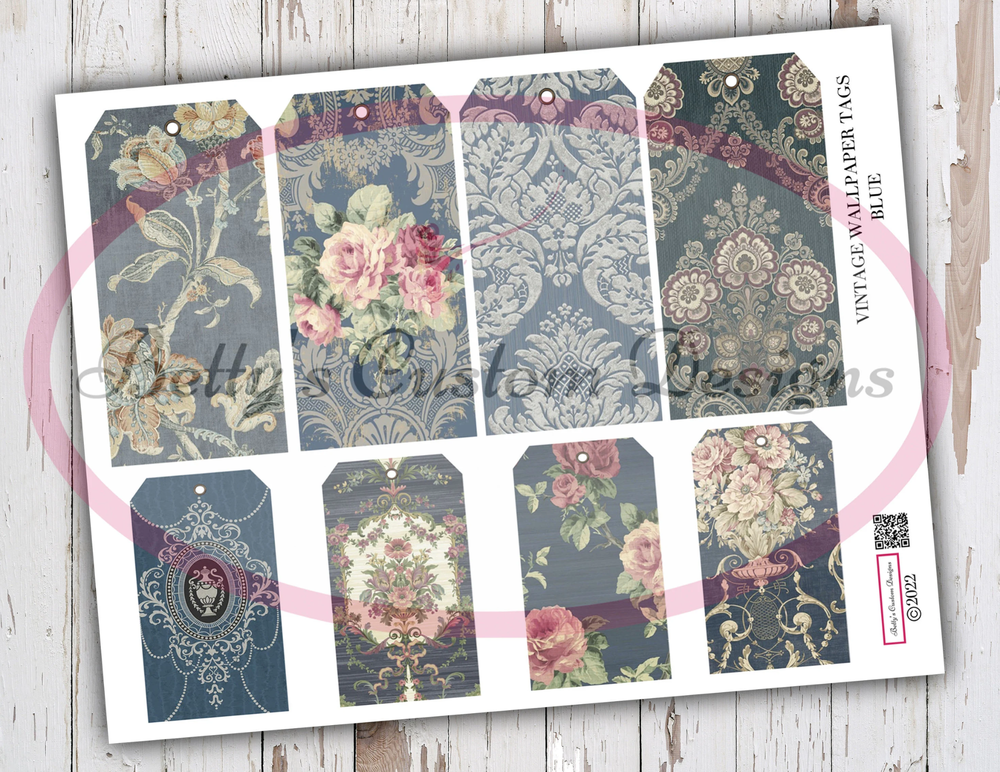 Vintage Wallpaper Tags - Vintage Blue  - Printable - Junk Journaling Digitals - Junk Journaling Tags - Ephemera - Vintage Tag - Vintage Tags