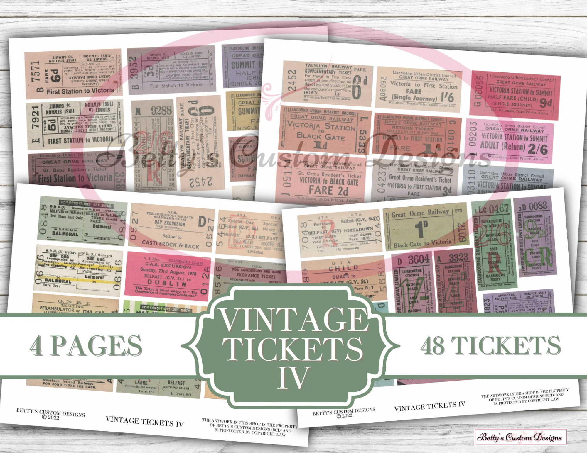 Vintage Tickets IV -  Random Font - Handwritten -  Printable - Ephemera - Junk Journal Label - Phrases - Journal Phrases - Journal Words
