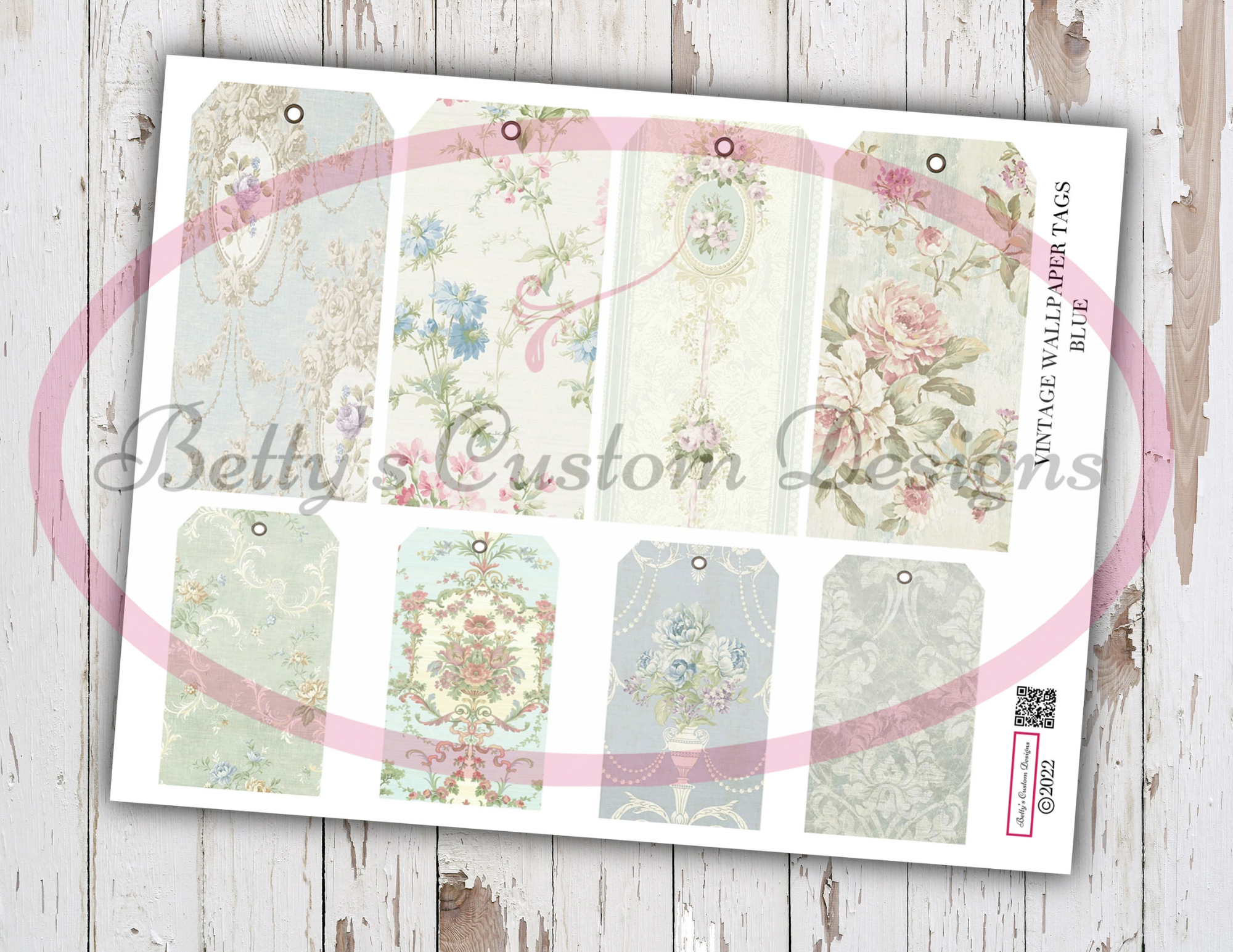 Vintage Wallpaper Tags - Vintage Blue  - Printable - Junk Journaling Digitals - Junk Journaling Tags - Ephemera - Vintage Tag - Vintage Tags
