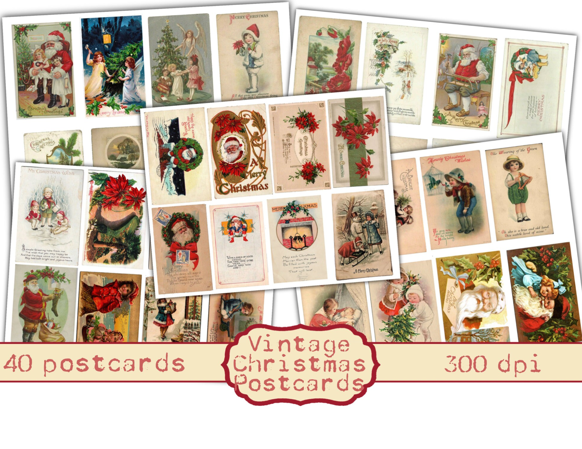 Vintage Christmas Postcards - Printable - Ephemera - Junk Journal - Digital - Collage Sheet - Scrapbook - Planner - Embellishment