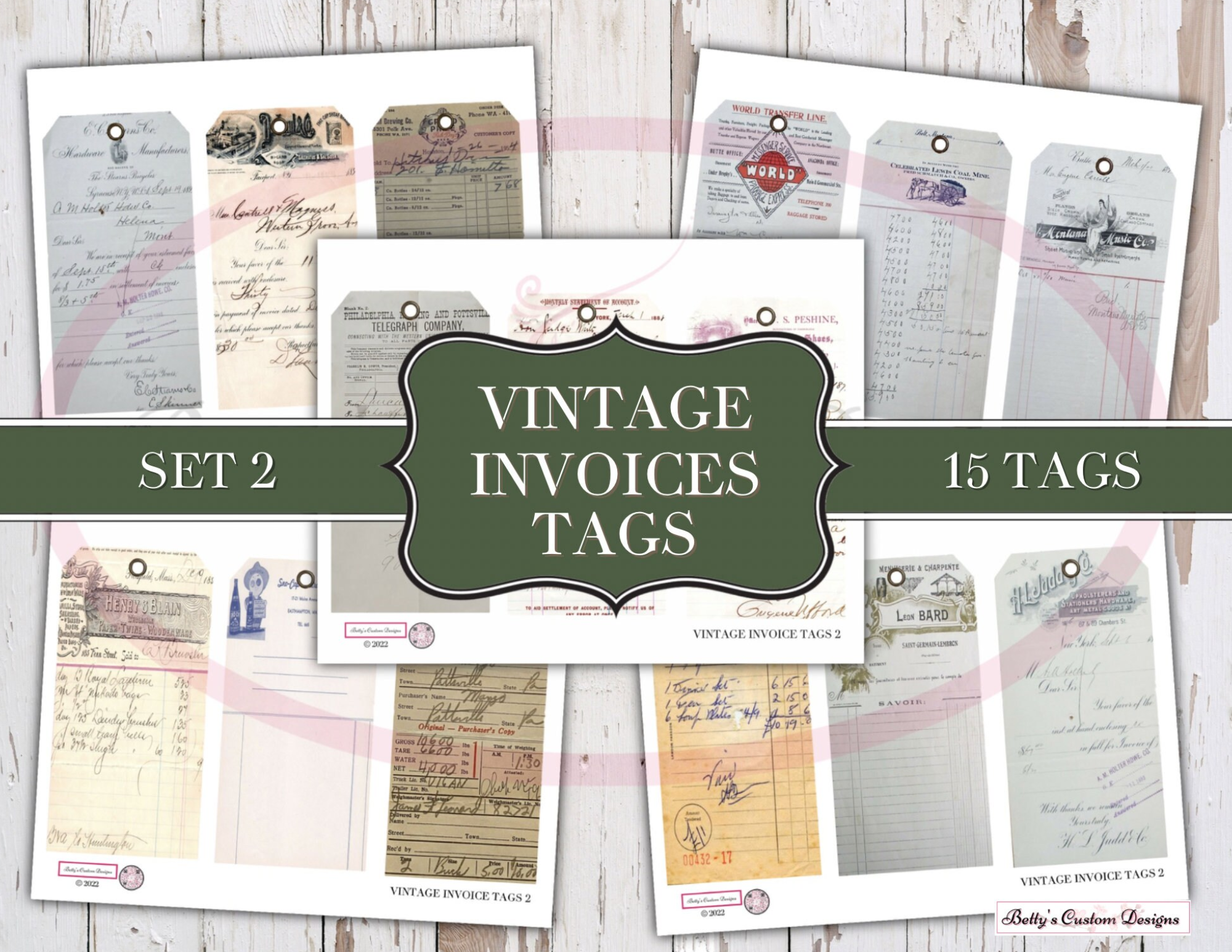 Vintage-Style Invoice Tags 2 - Printable Tags - Junk Journaling Digitals - Junk Journaling Tags - Ephemera - Vintage Tag - Vintage Tags