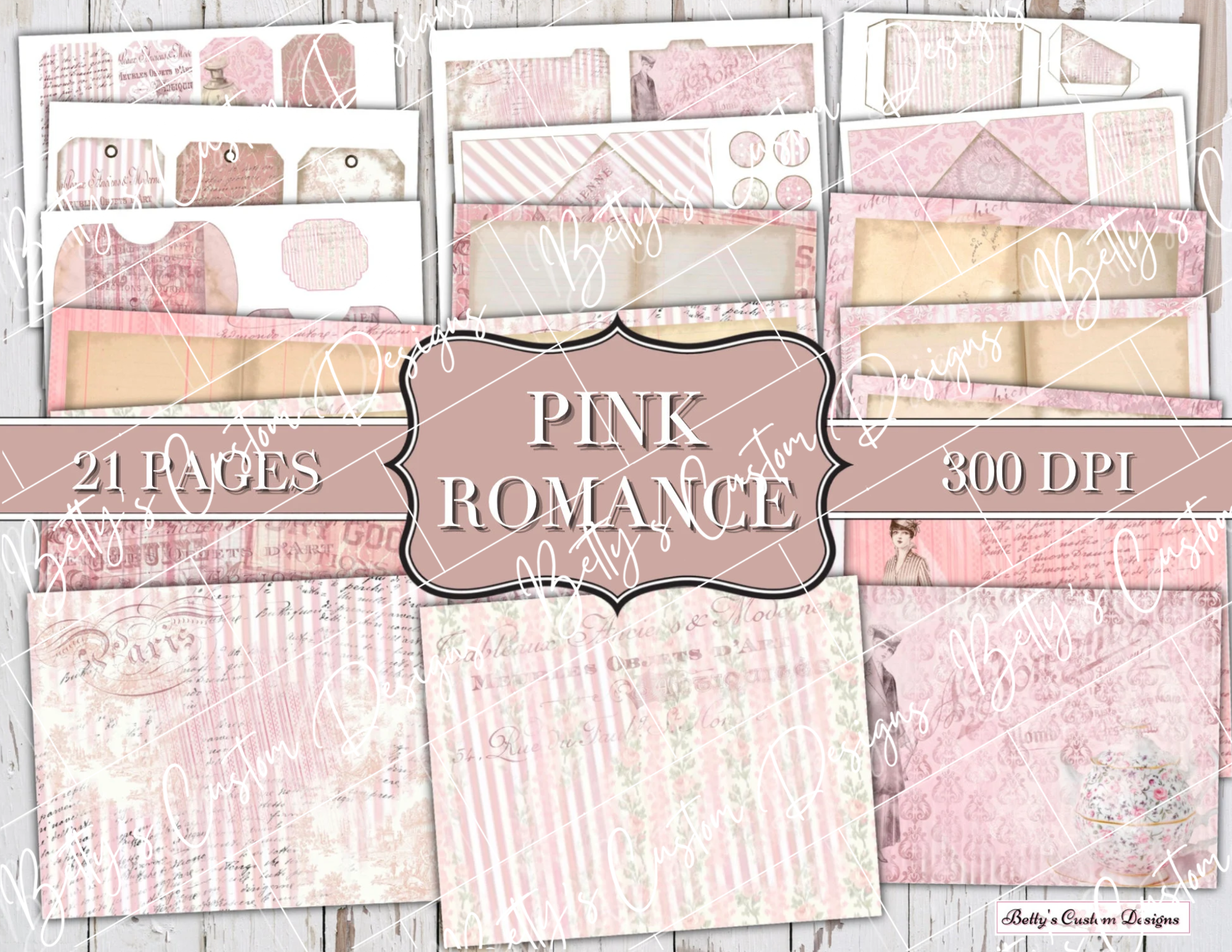 Pink Romance - Junk Journal Kit - Digital Paper Prints - Scrapbook - Vintage Books - Ephemera - Antique Paper - Journal Pages